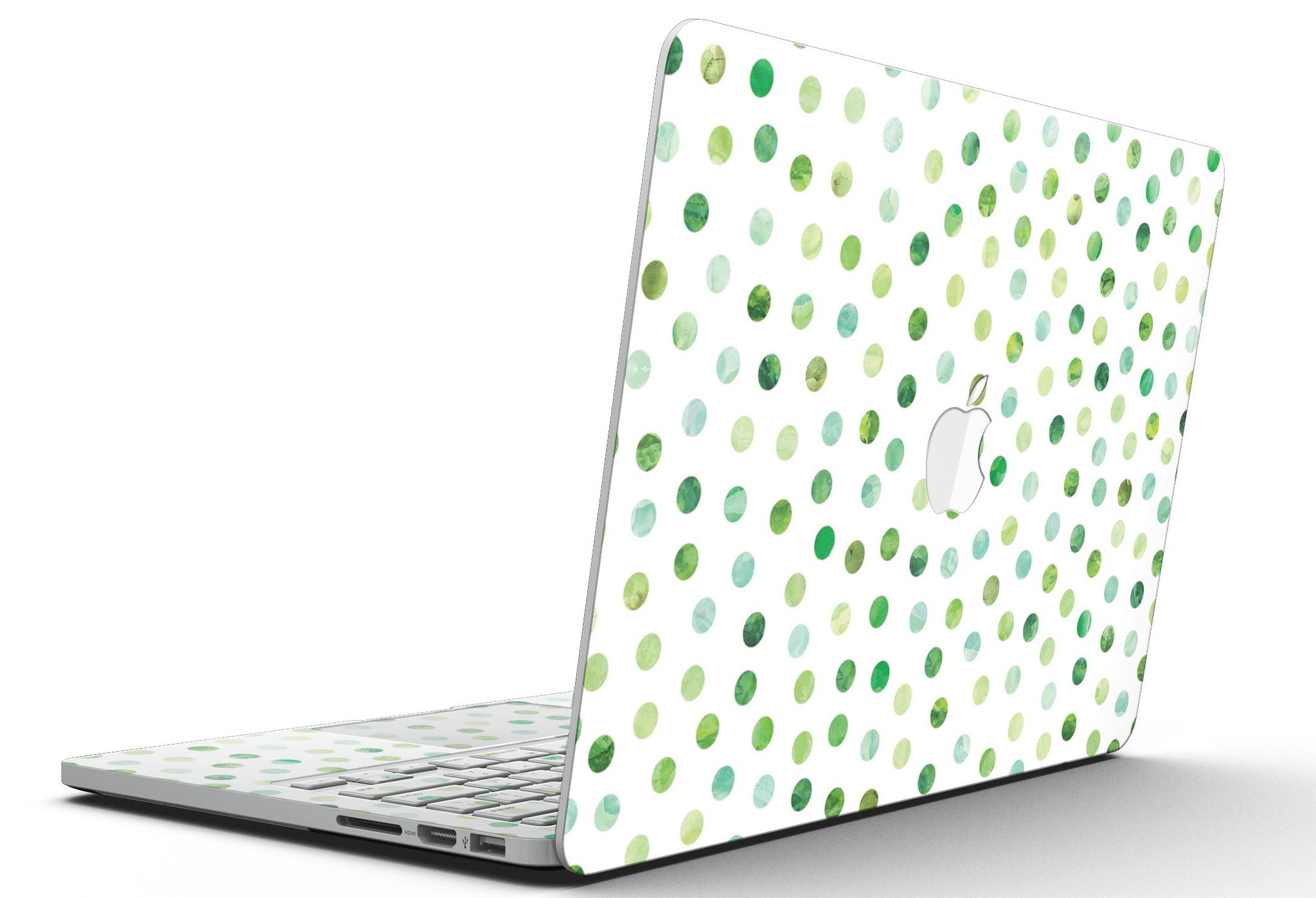 Green Watercolor Dots skin for MacBook Pro with Retina Display, showcasing vibrant colors and a stylish design.