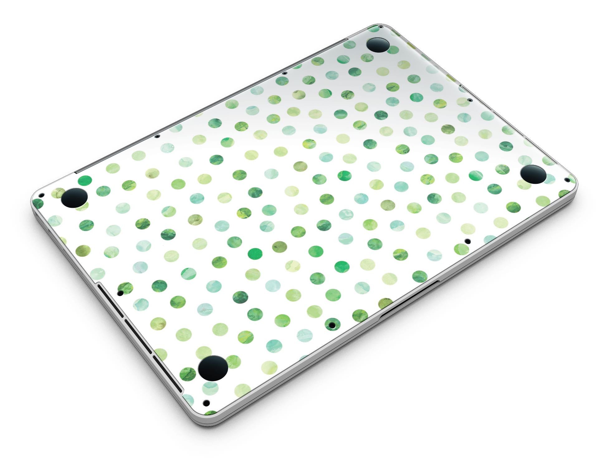 Green Watercolor Dots skin for MacBook Pro with Retina Display, showcasing vibrant colors and a stylish design.