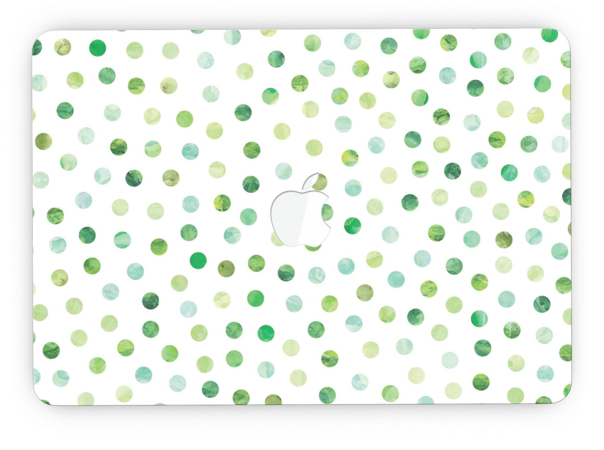 Green Watercolor Dots skin for MacBook Pro with Retina Display, showcasing vibrant colors and a stylish design.