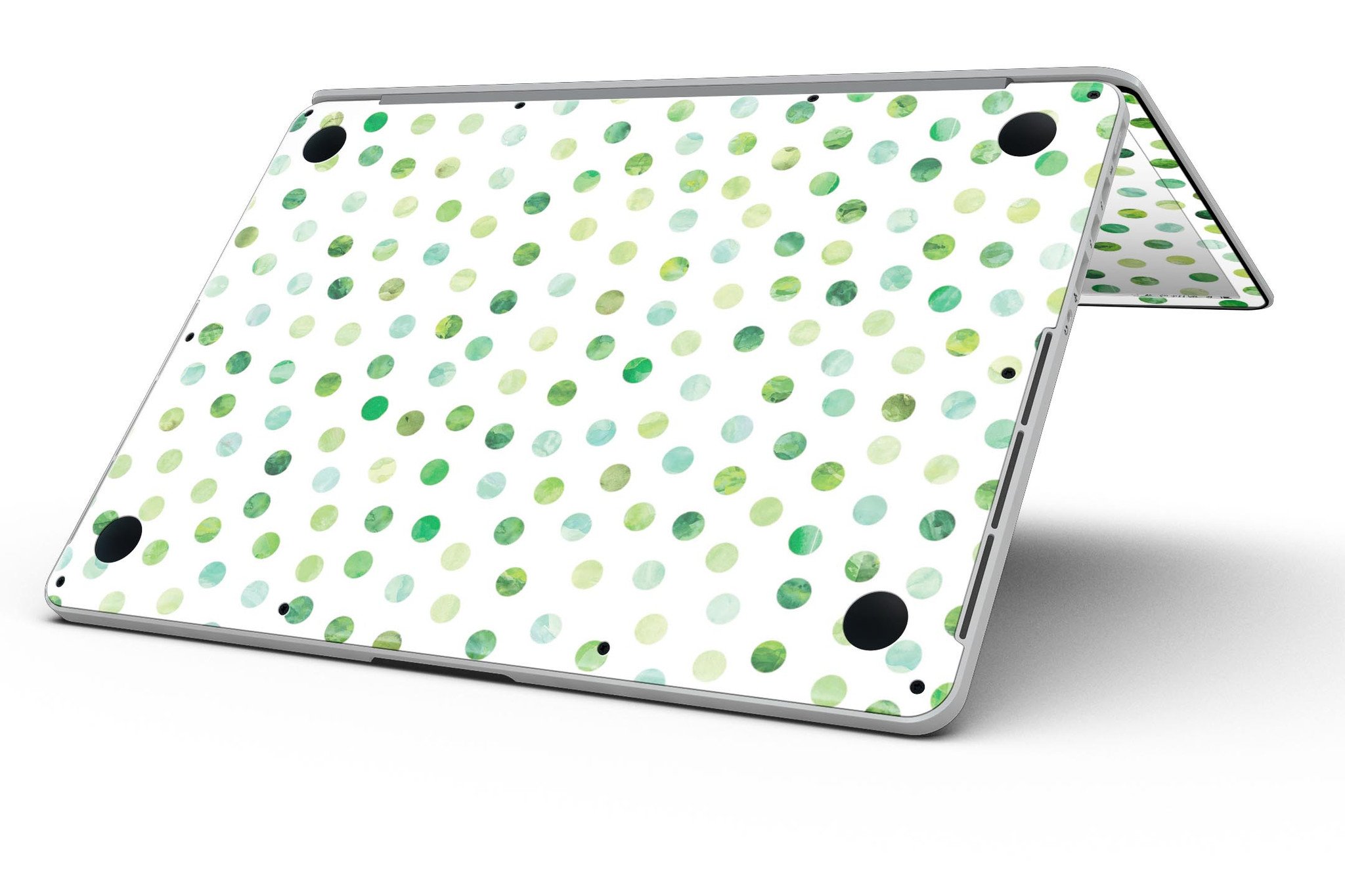 Green Watercolor Dots skin for MacBook Pro with Retina Display, showcasing vibrant colors and a stylish design.