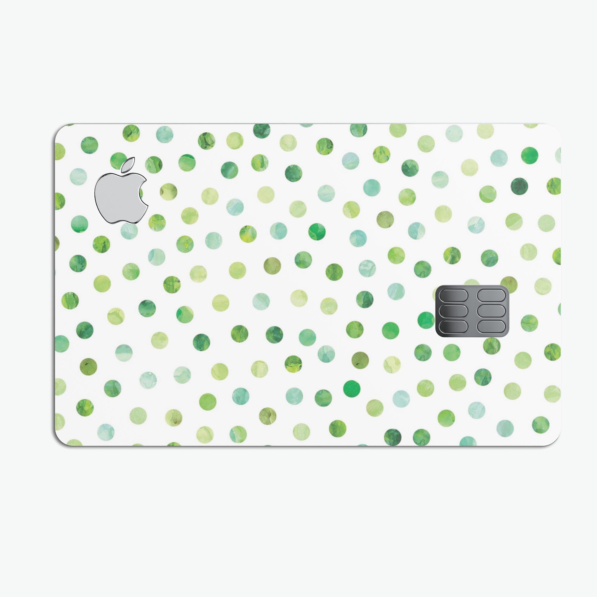 Green Watercolor Dots decal skin for Apple Card, showcasing vibrant colors and a protective design.