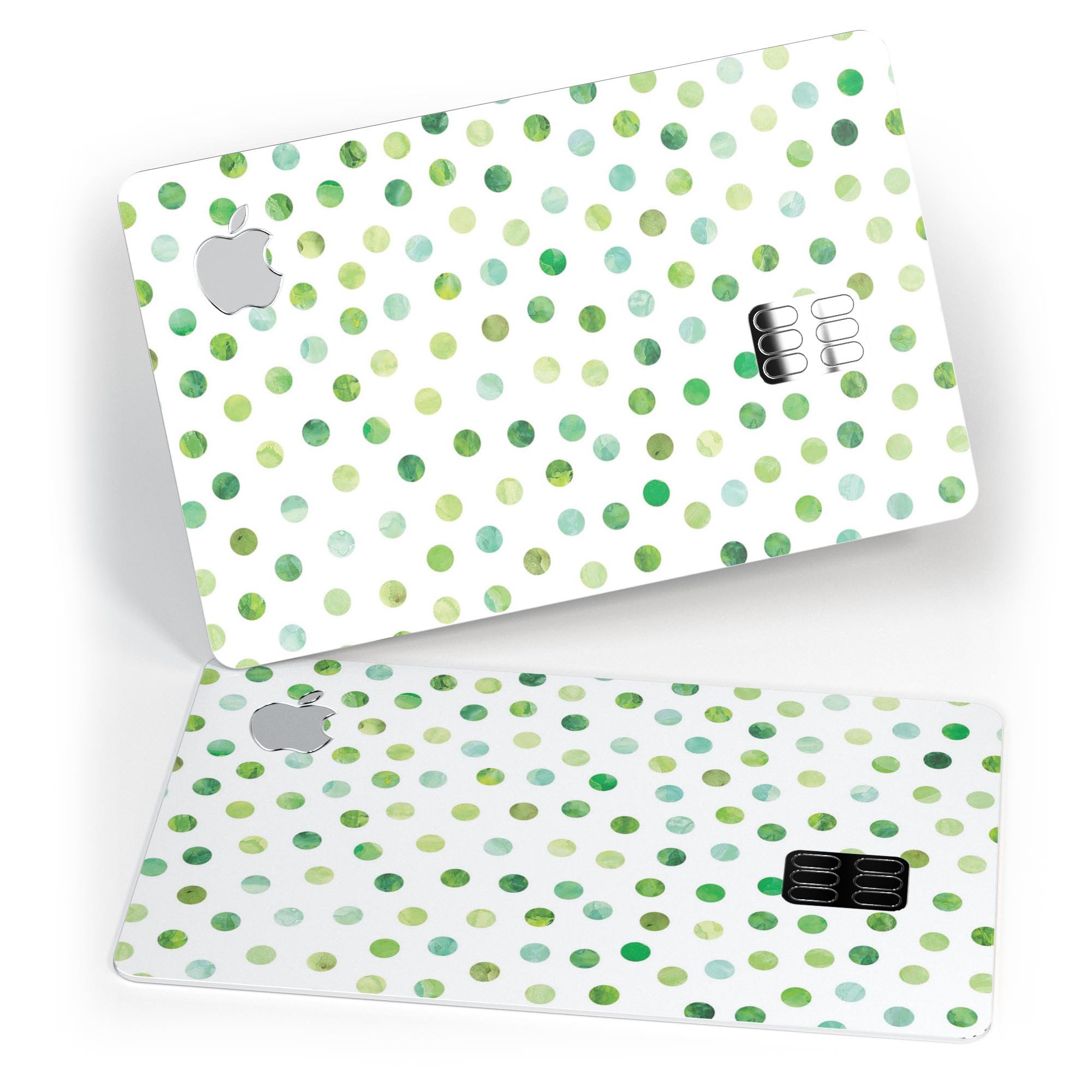 Green Watercolor Dots decal skin for Apple Card, showcasing vibrant colors and a protective design.