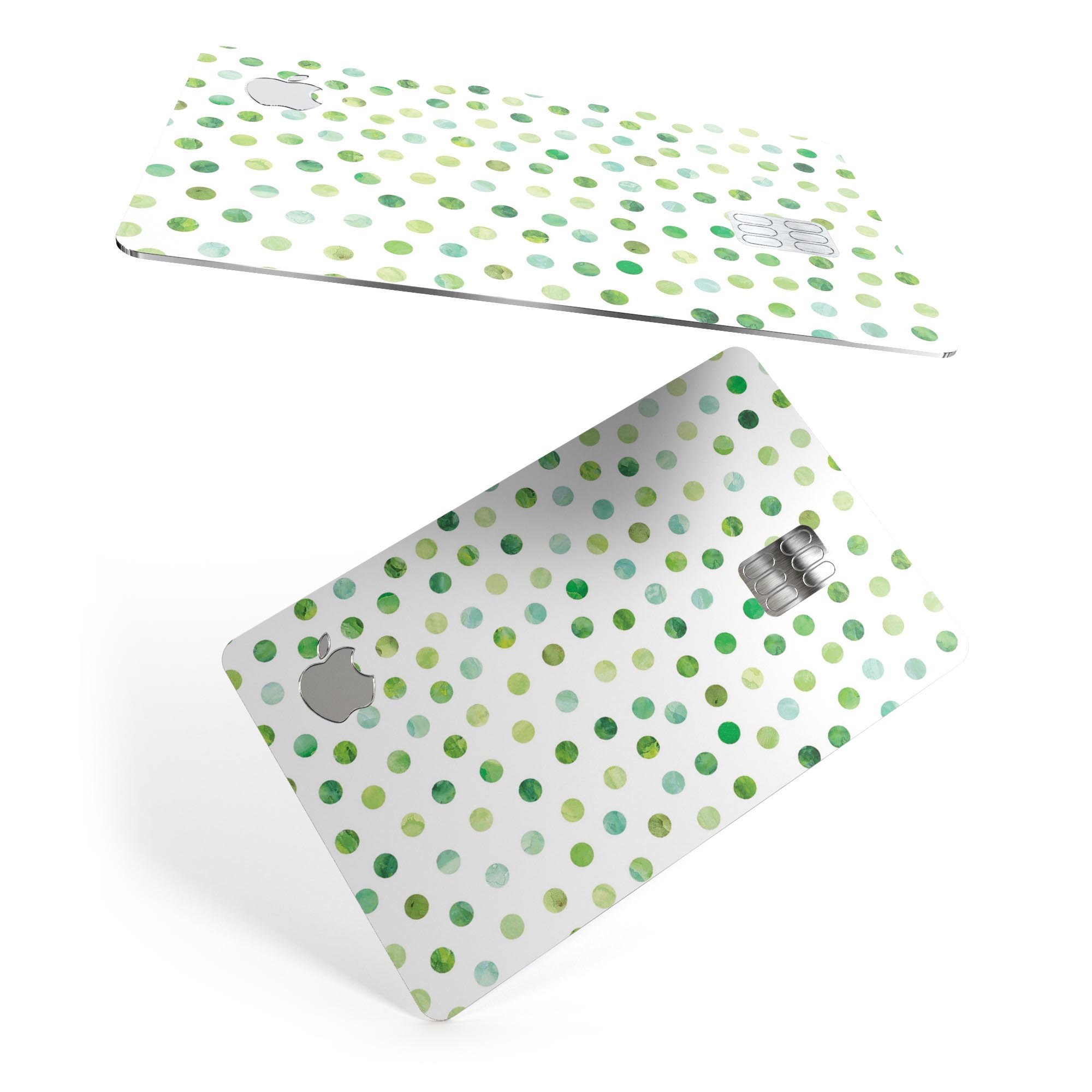 Green Watercolor Dots decal skin for Apple Card, showcasing vibrant colors and a protective design.