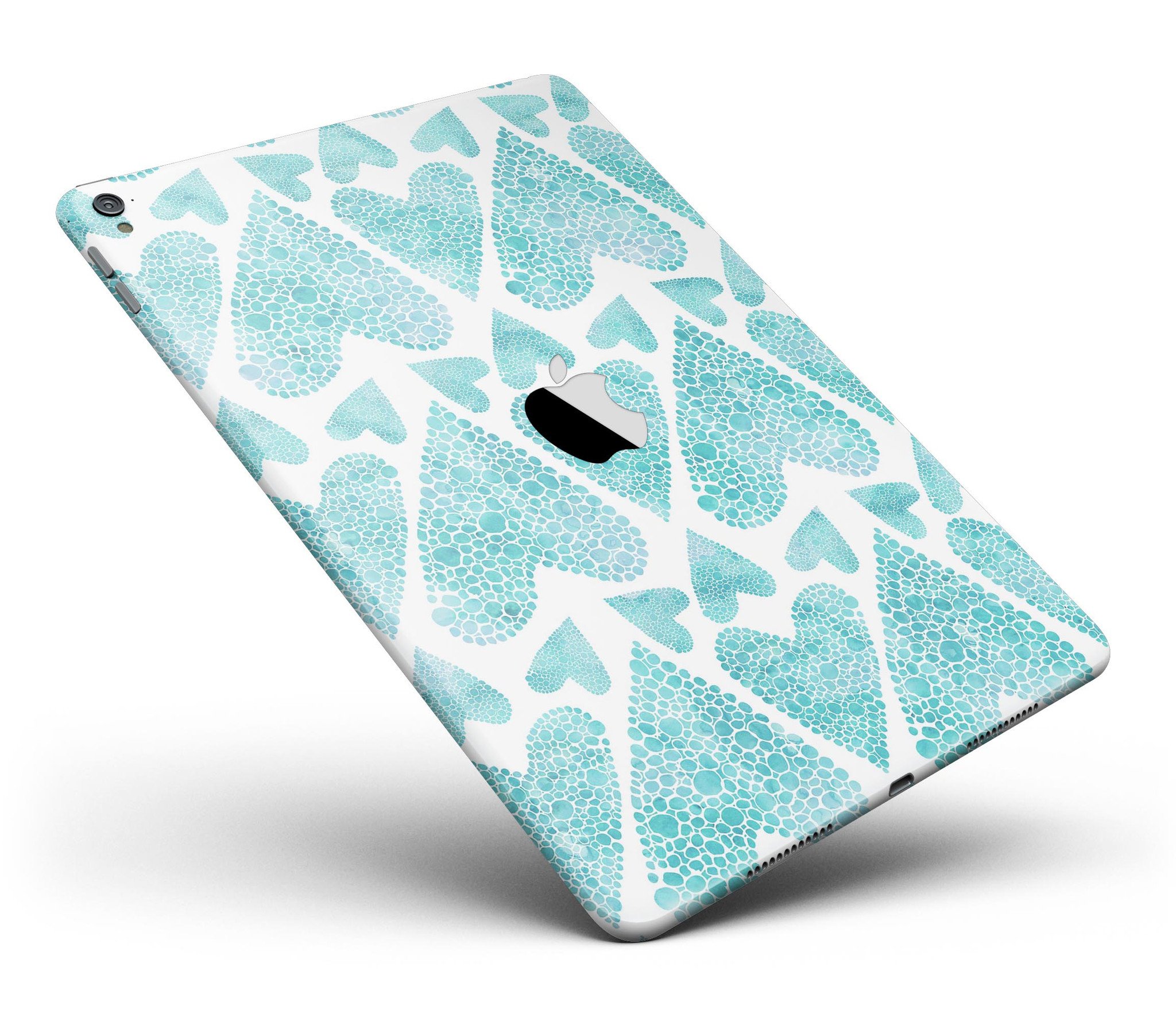 Green Watercolor Hearts Pattern Full Body Skin for iPad Pro, showcasing vibrant heart designs on a sleek vinyl surface.