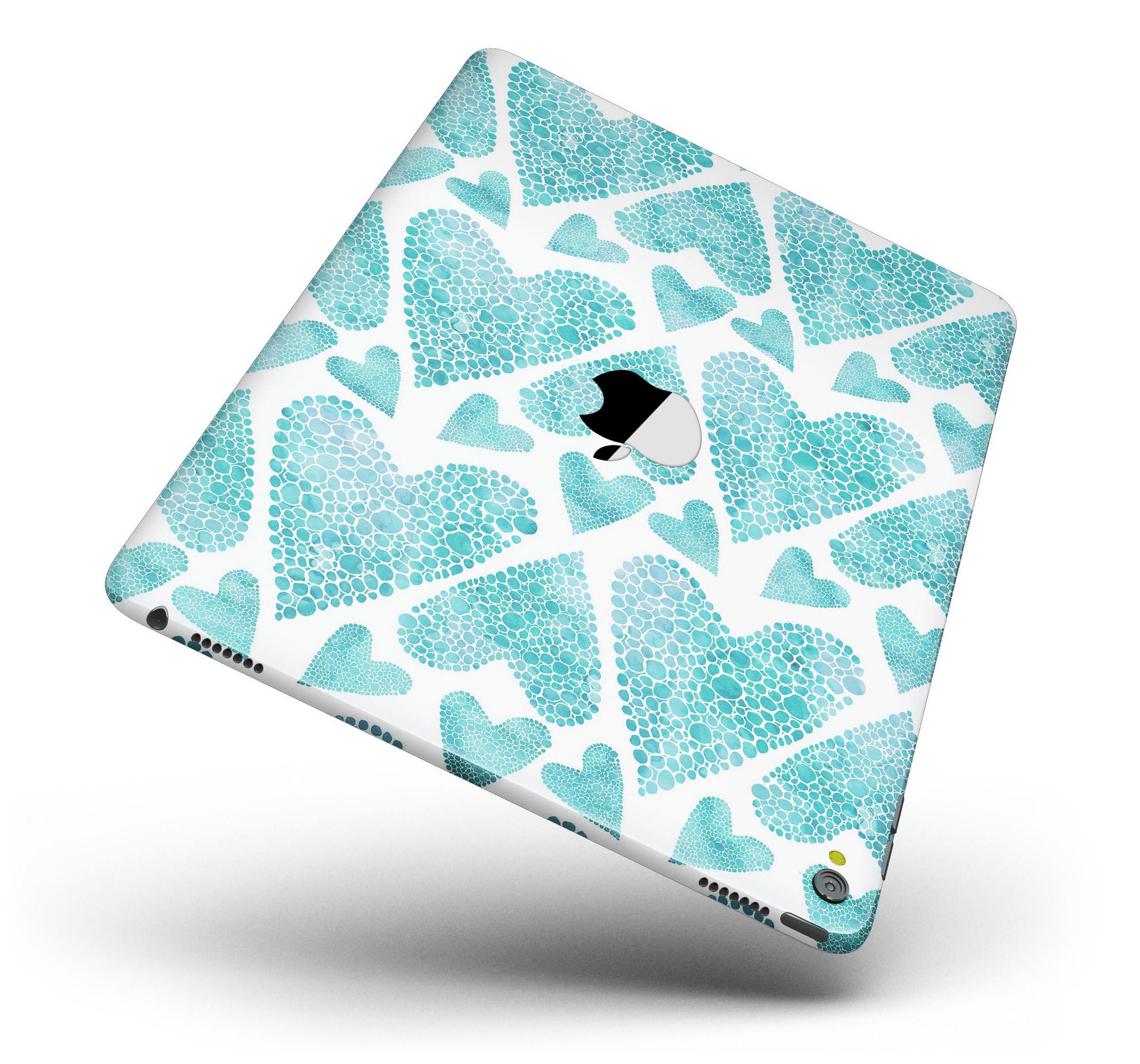 Green Watercolor Hearts Pattern Full Body Skin for iPad Pro, showcasing vibrant heart designs on a sleek vinyl surface.