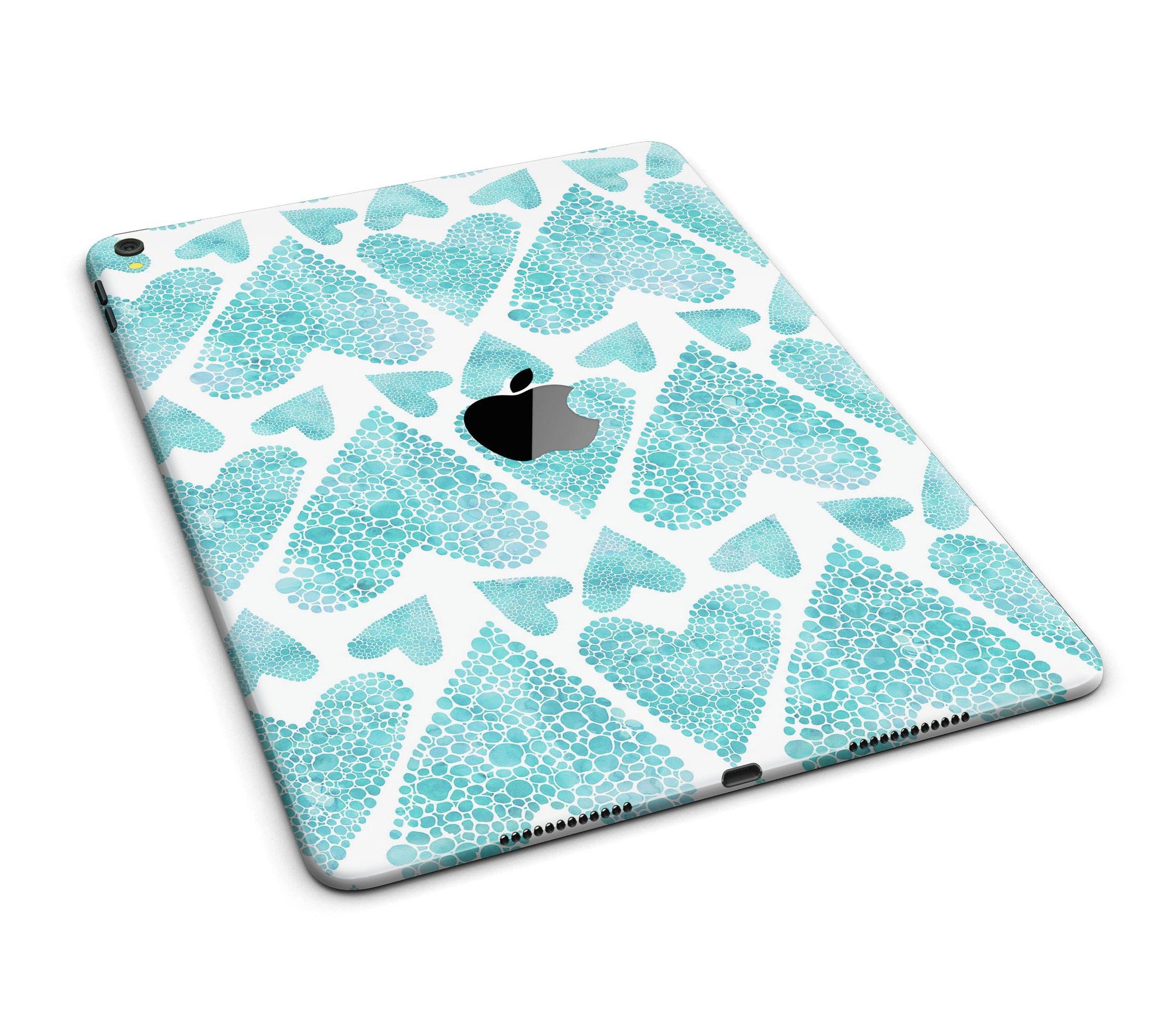 Green Watercolor Hearts Pattern Full Body Skin for iPad Pro, showcasing vibrant heart designs on a sleek vinyl surface.