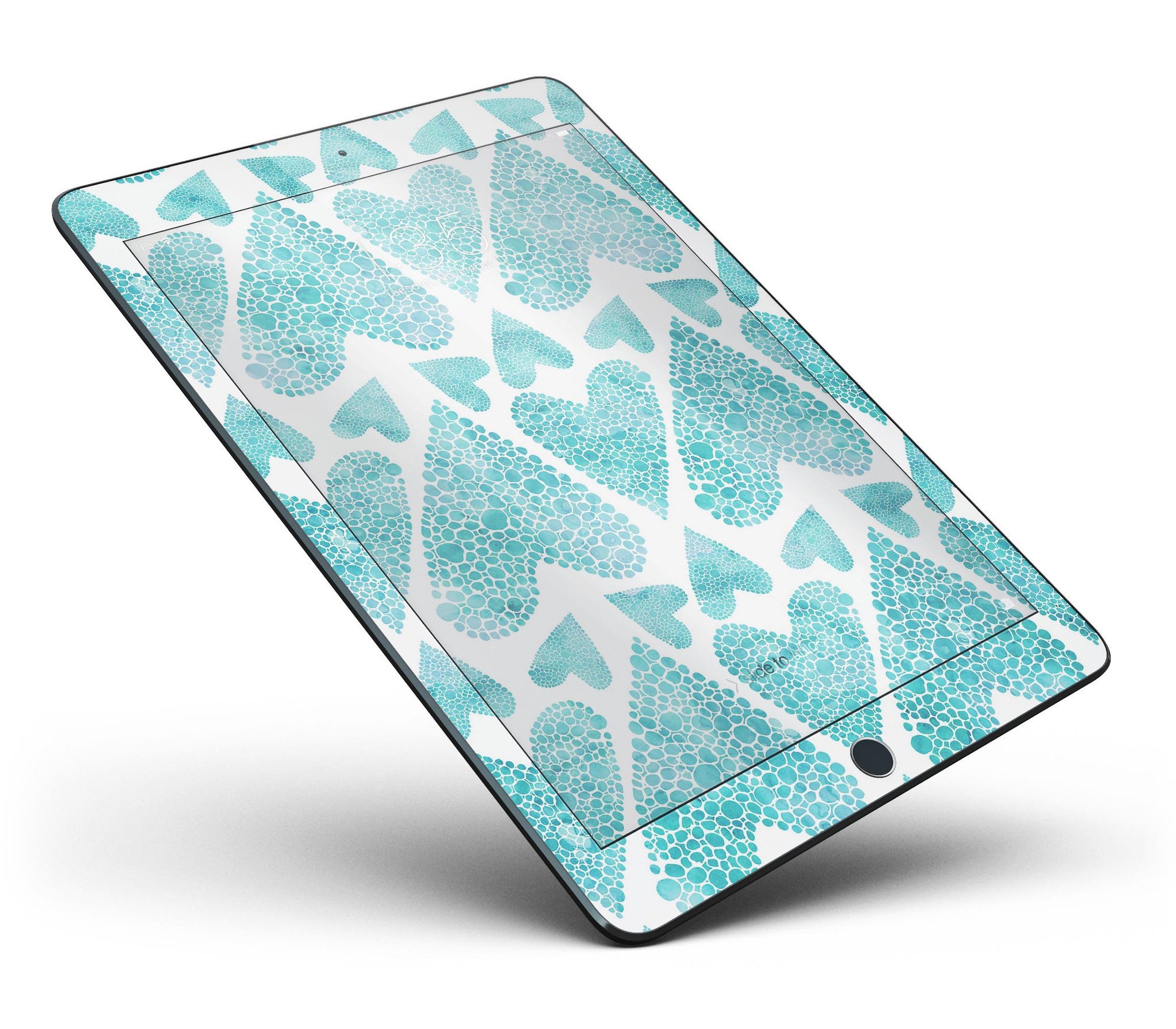 Green Watercolor Hearts Pattern Full Body Skin for iPad Pro, showcasing vibrant heart designs on a sleek vinyl surface.