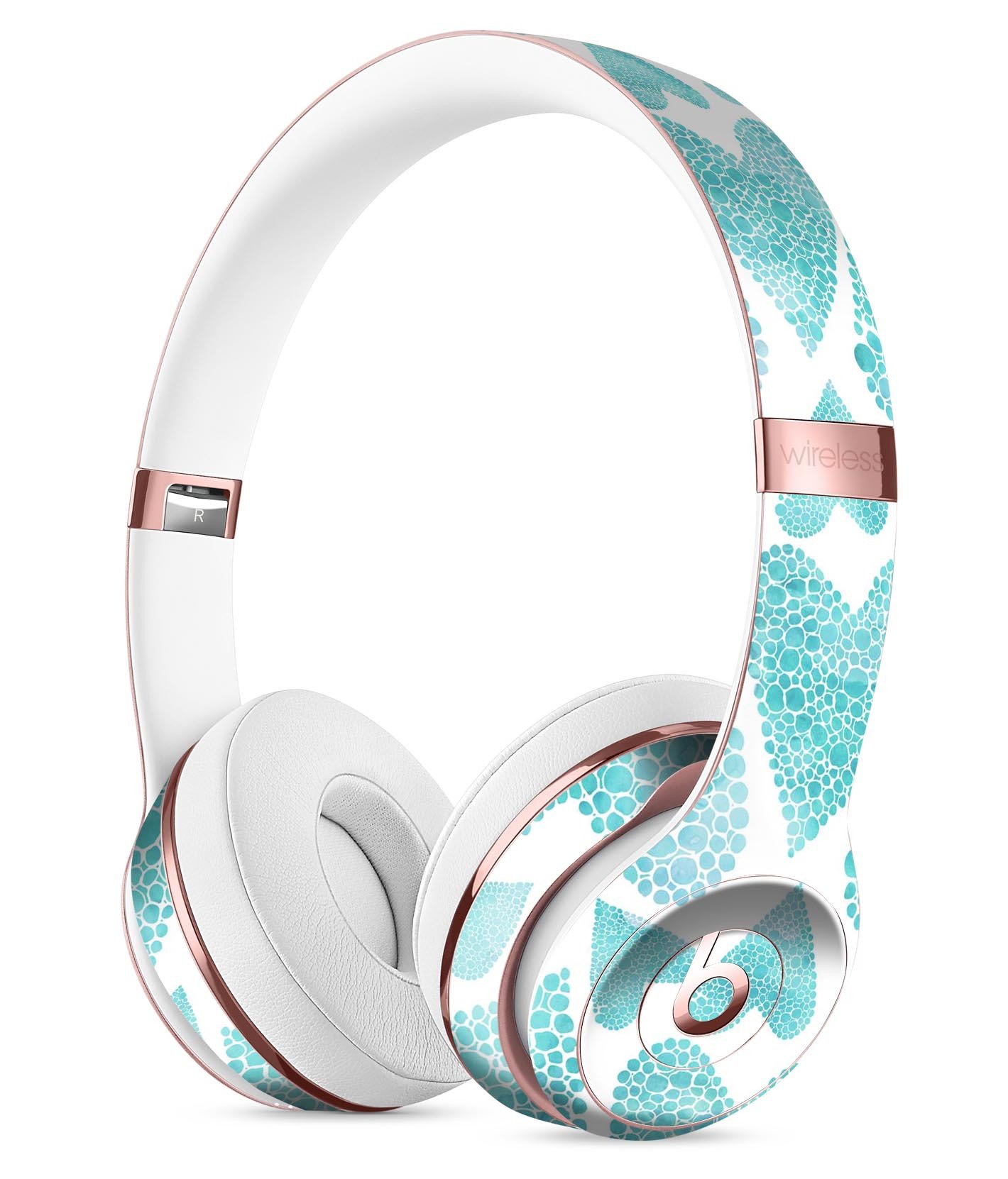 Green Watercolor Hearts Pattern Skin Kit for Beats by Dre Solo 3 Wireless Headphones, showcasing vibrant colors and stylish design.