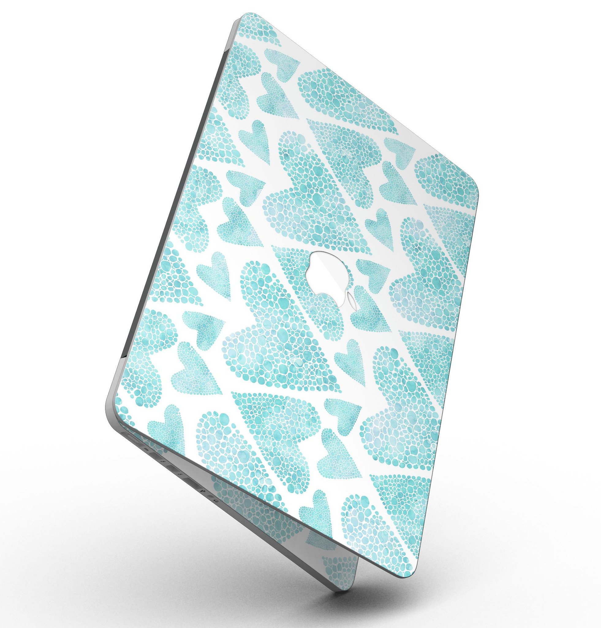 Green Watercolor Hearts Pattern skin for MacBook Pro with Retina Display, showcasing vibrant heart designs on a sleek surface.