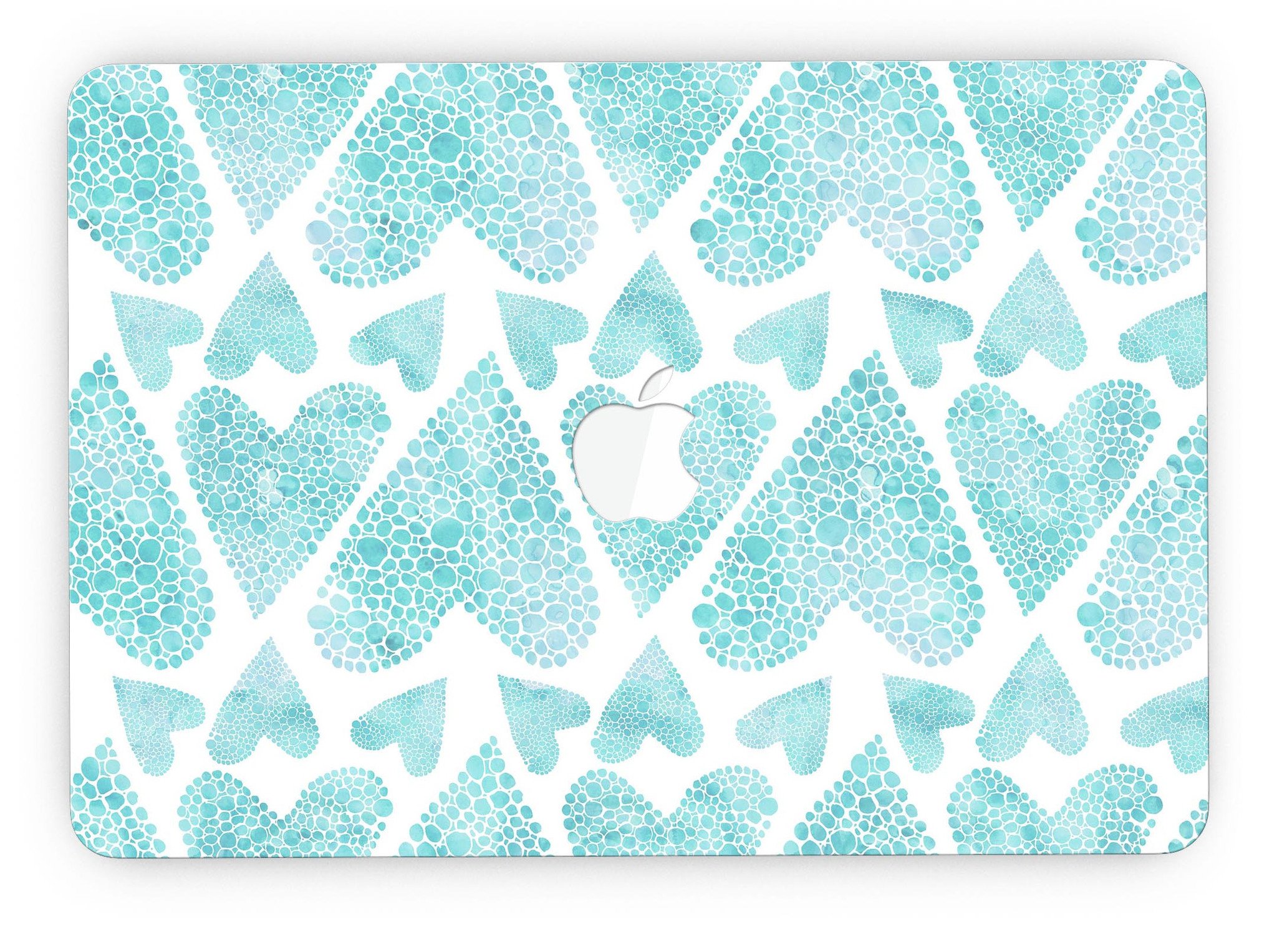 Green Watercolor Hearts Pattern skin for MacBook Pro with Retina Display, showcasing vibrant heart designs on a sleek surface.