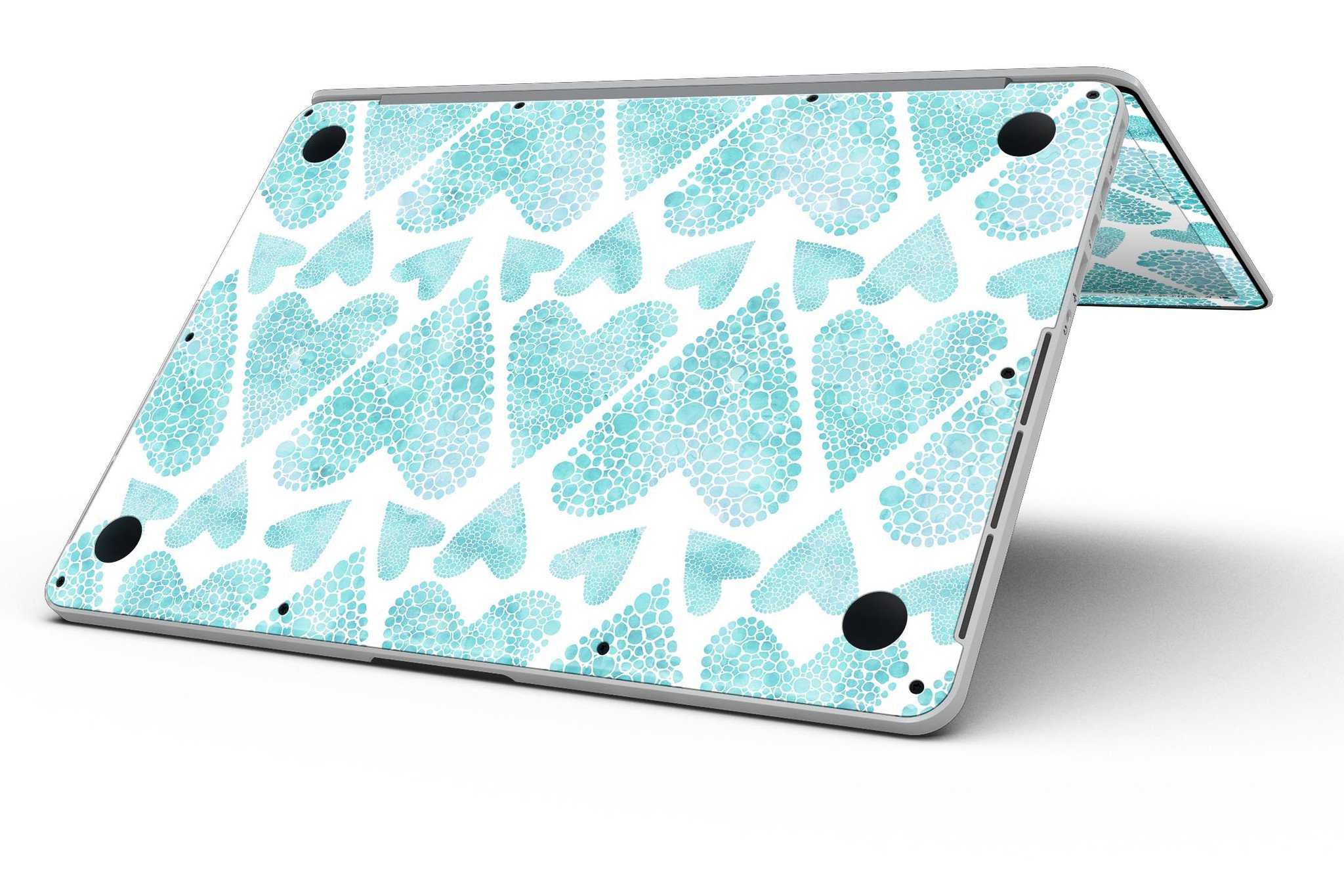 Green Watercolor Hearts Pattern skin for MacBook Pro with Retina Display, showcasing vibrant heart designs on a sleek surface.