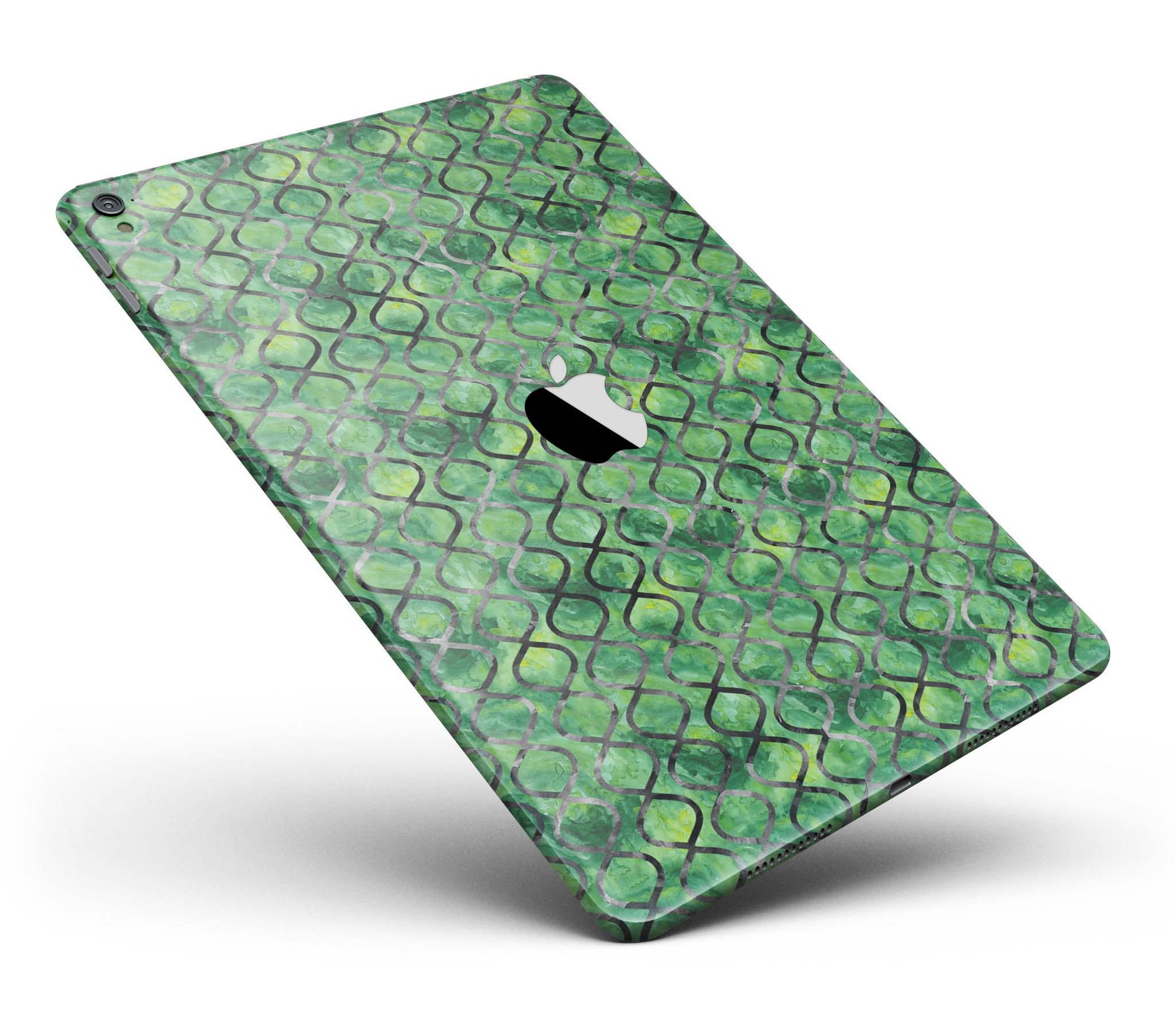 Green Watercolor Helix Pattern Full Body Skin for iPad Pro, showcasing vibrant colors and intricate design.