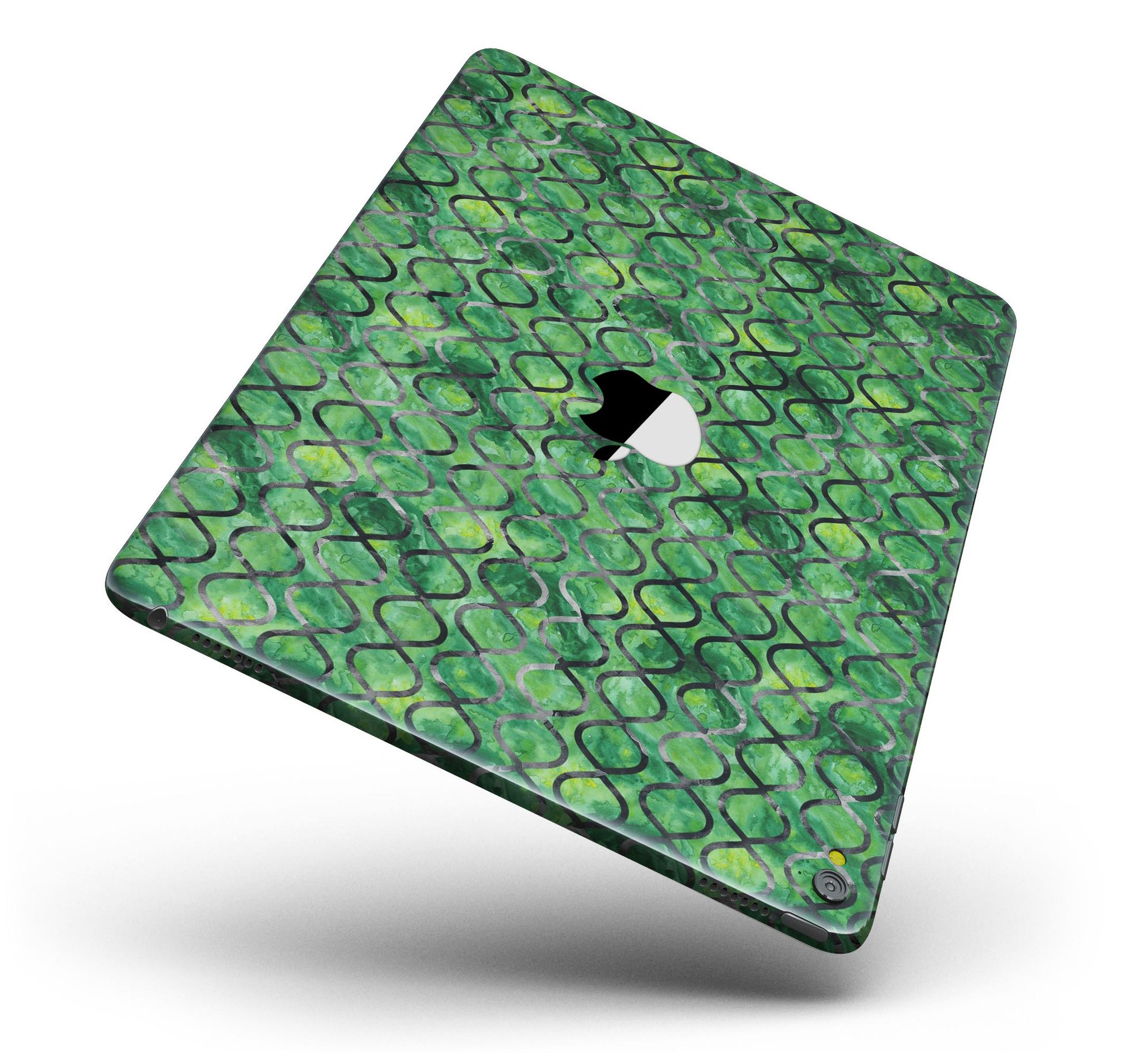 Green Watercolor Helix Pattern Full Body Skin for iPad Pro, showcasing vibrant colors and intricate design.