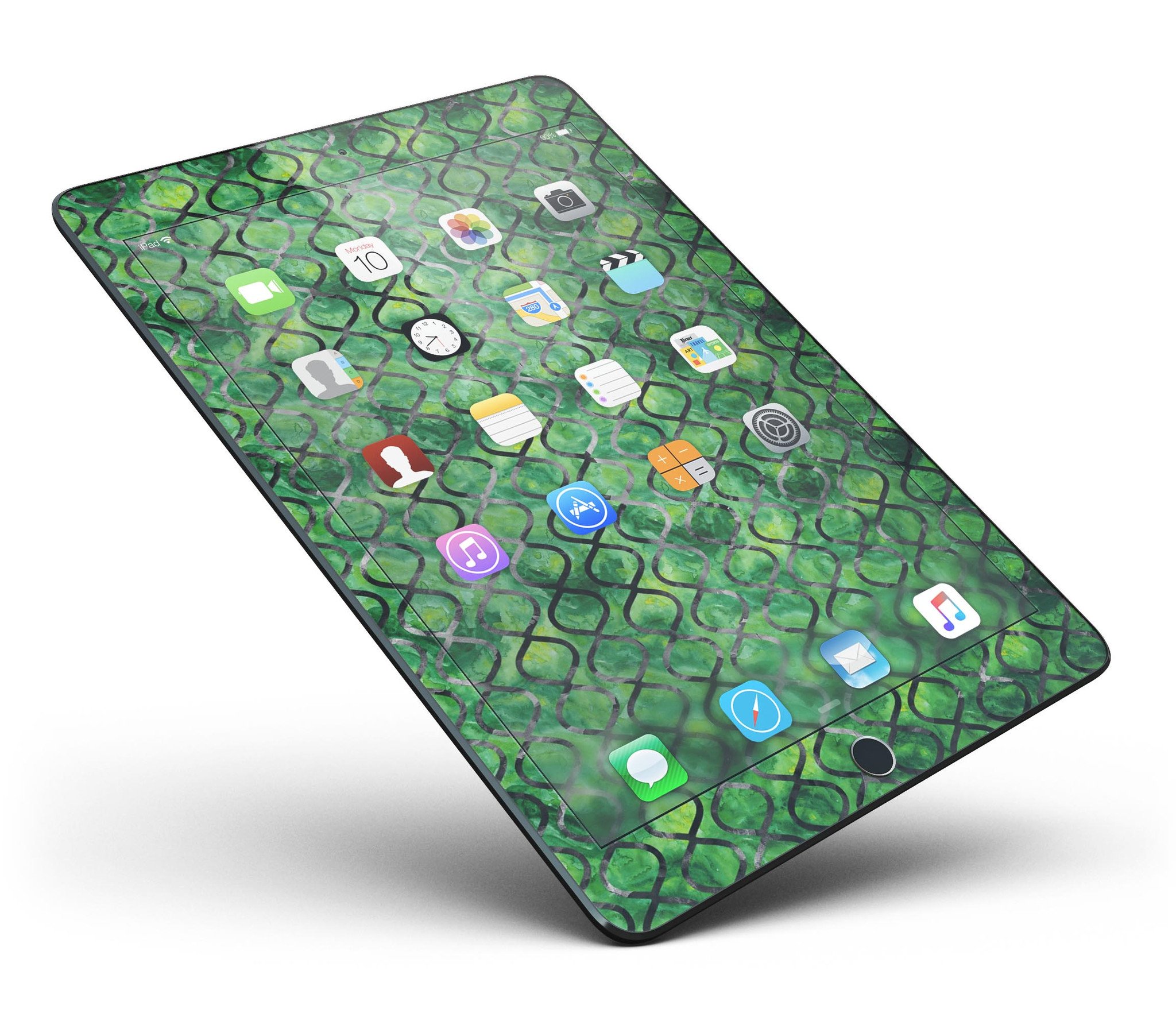 Green Watercolor Helix Pattern Full Body Skin for iPad Pro, showcasing vibrant colors and intricate design.