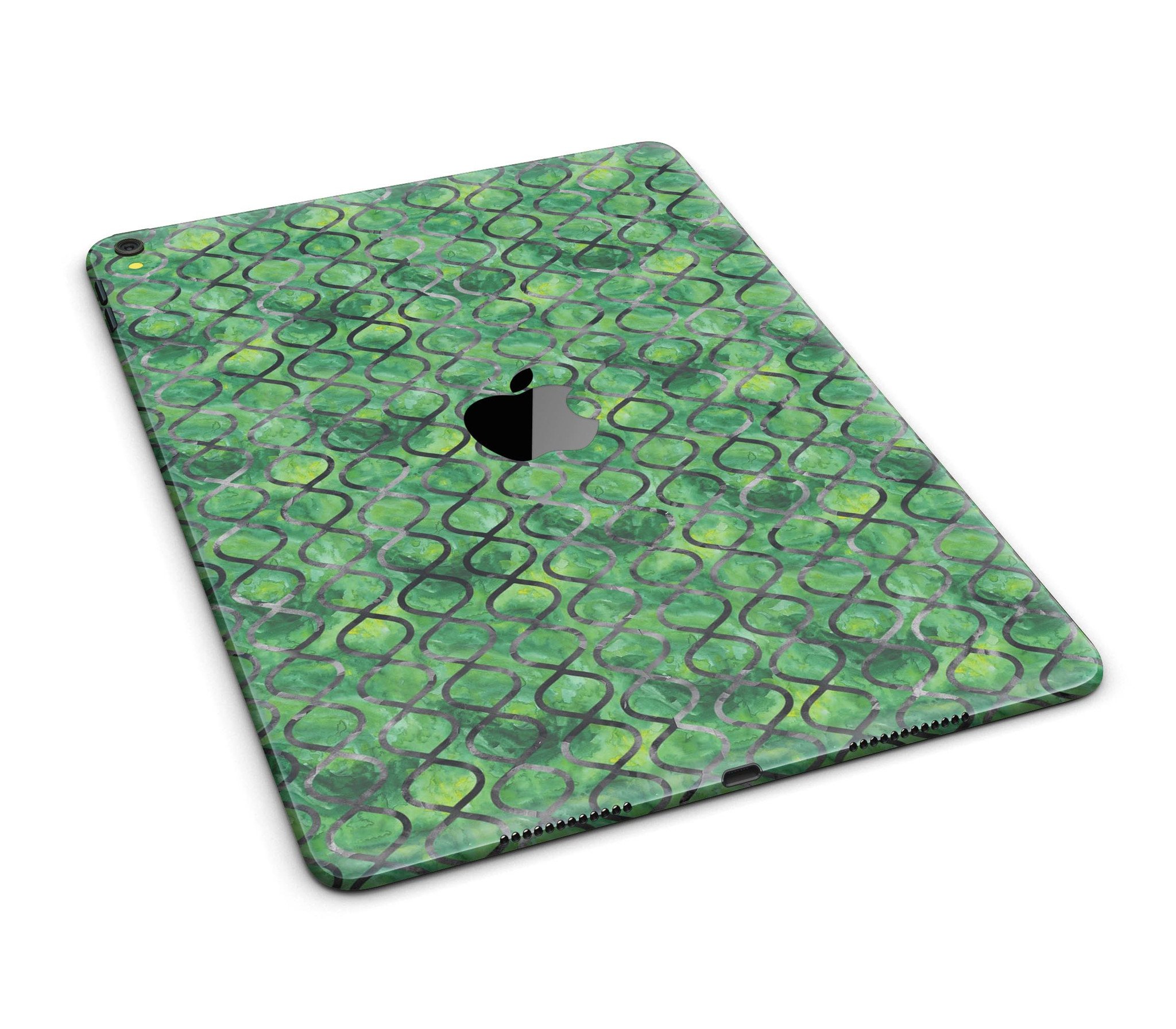 Green Watercolor Helix Pattern Full Body Skin for iPad Pro, showcasing vibrant colors and intricate design.