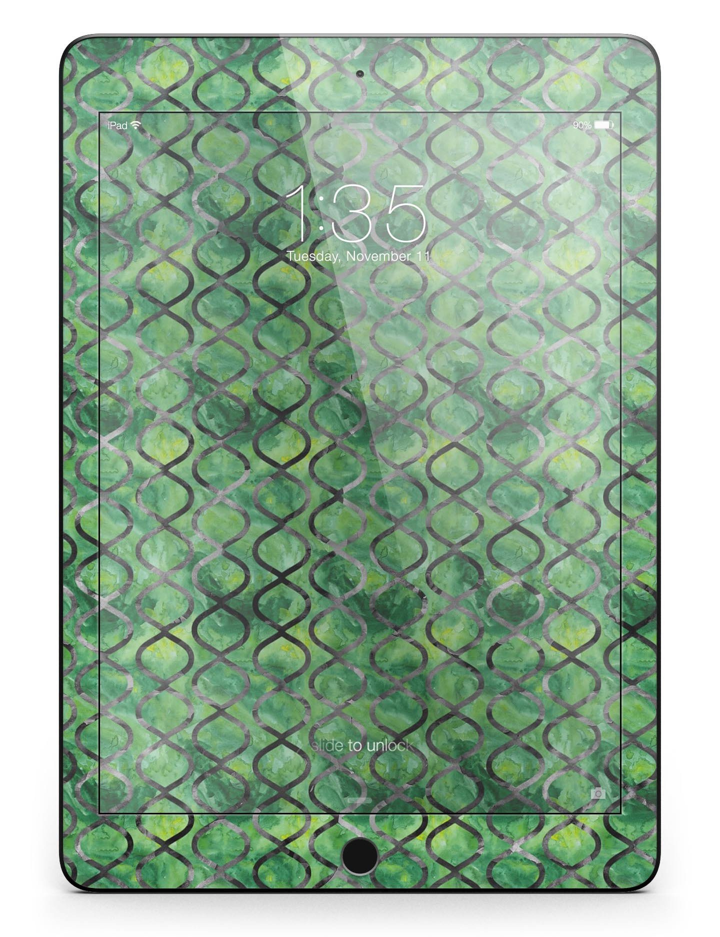 Green Watercolor Helix Pattern Full Body Skin for iPad Pro, showcasing vibrant colors and intricate design.