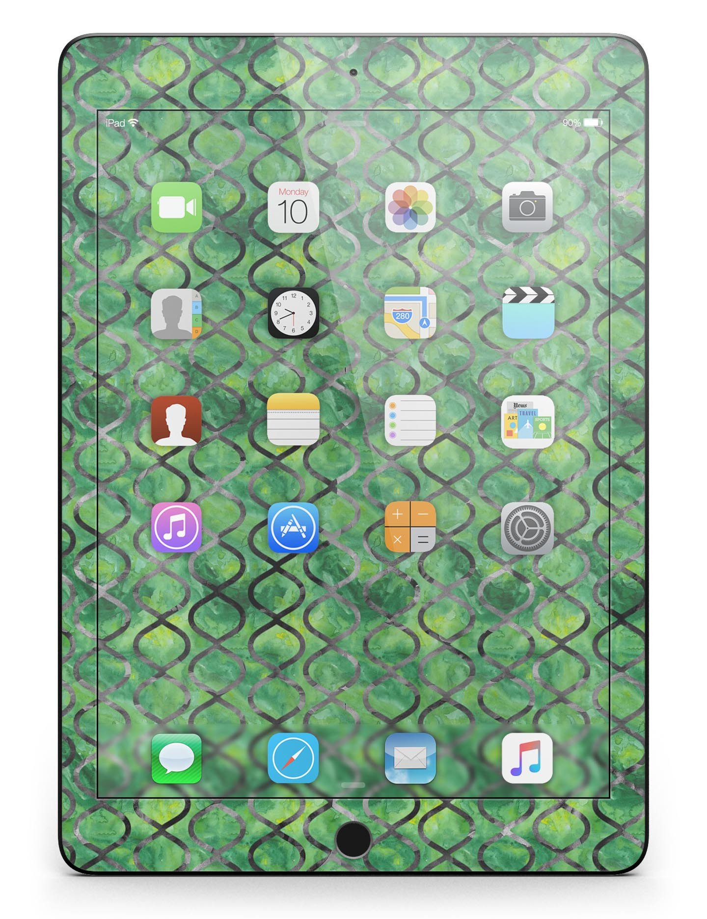 Green Watercolor Helix Pattern Full Body Skin for iPad Pro, showcasing vibrant colors and intricate design.