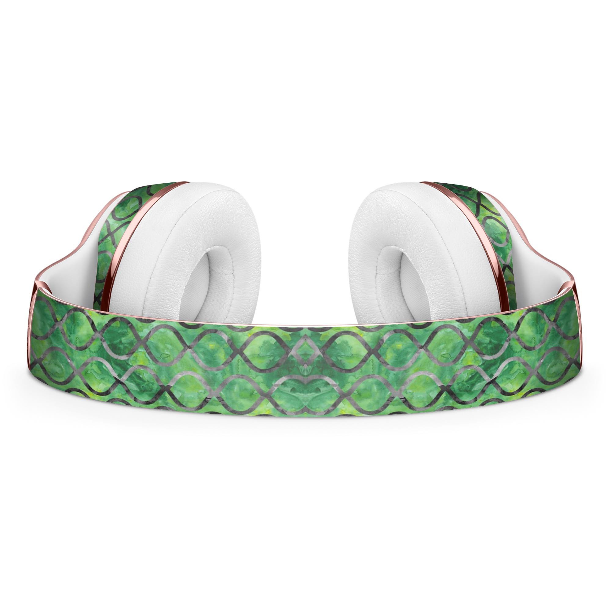 Green Watercolor Helix Pattern Skin Kit for Beats by Dre Solo 3 Wireless Headphones, showcasing vibrant colors and unique design.