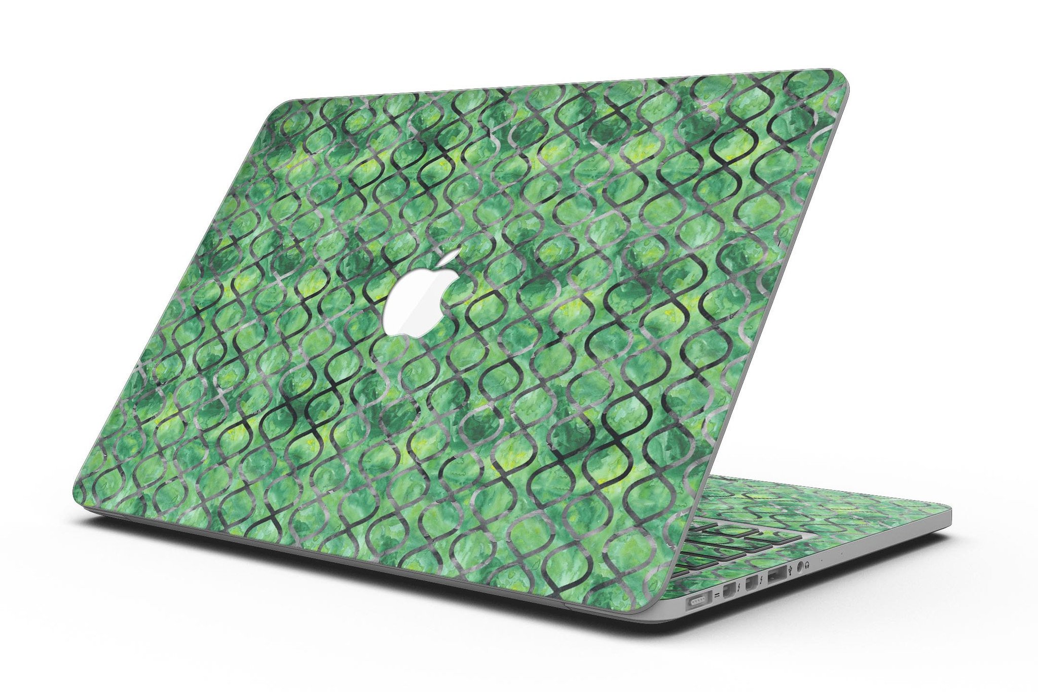 Green Watercolor Helix Pattern skin for MacBook Pro with Retina Display, showcasing vibrant colors and intricate design.