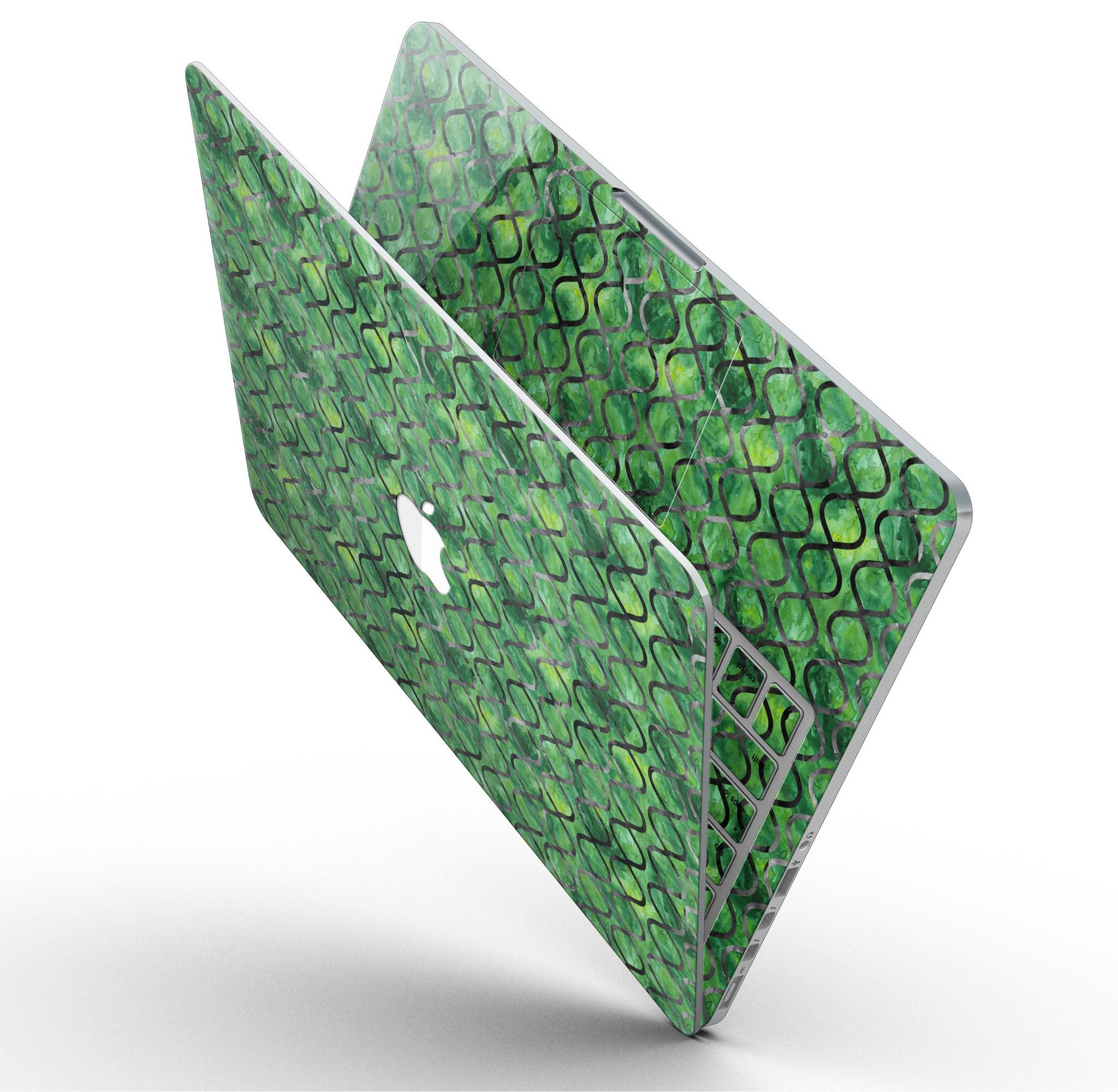 Green Watercolor Helix Pattern skin for MacBook Pro with Retina Display, showcasing vibrant colors and intricate design.