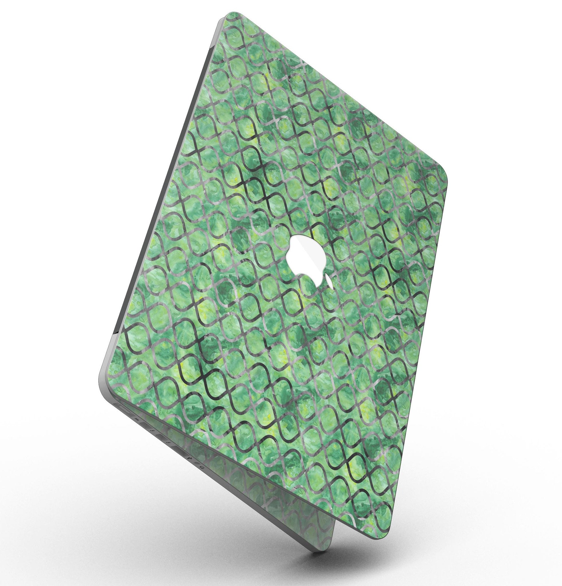 Green Watercolor Helix Pattern skin for MacBook Pro with Retina Display, showcasing vibrant colors and intricate design.