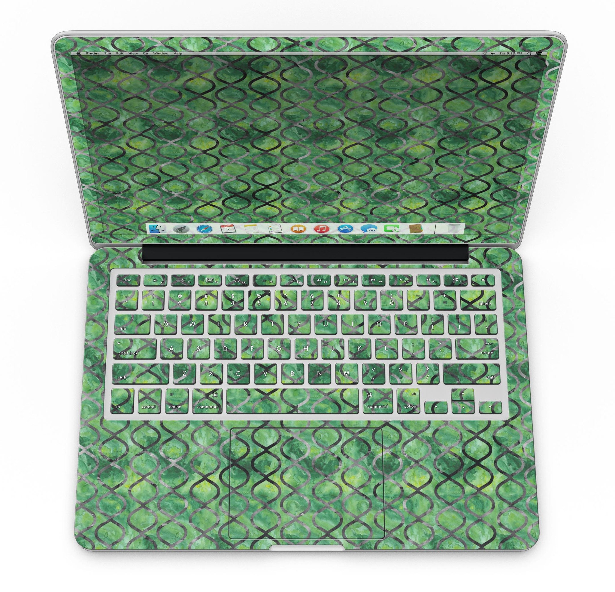 Green Watercolor Helix Pattern skin for MacBook Pro with Retina Display, showcasing vibrant colors and intricate design.