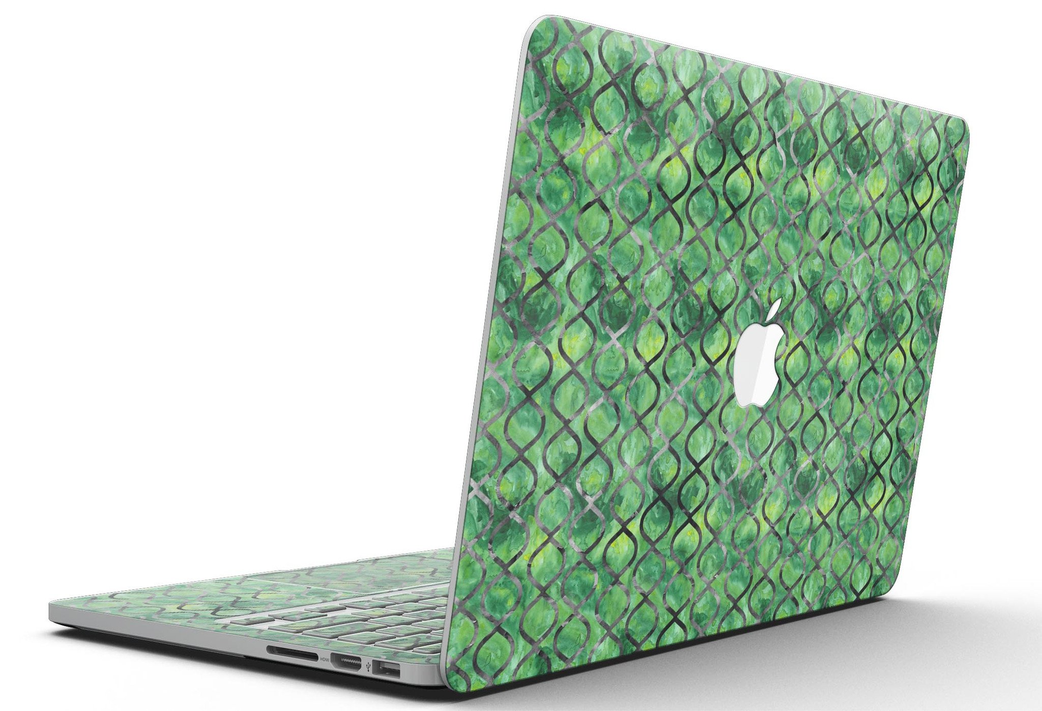 Green Watercolor Helix Pattern skin for MacBook Pro with Retina Display, showcasing vibrant colors and intricate design.