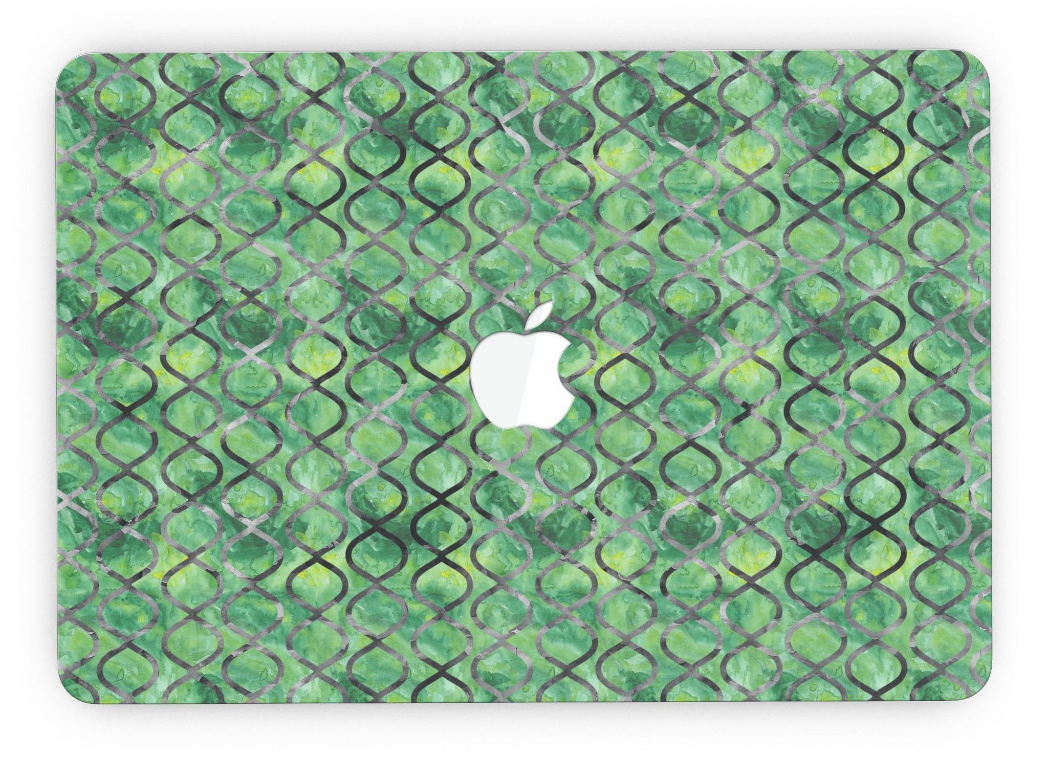 Green Watercolor Helix Pattern skin for MacBook Pro with Retina Display, showcasing vibrant colors and intricate design.