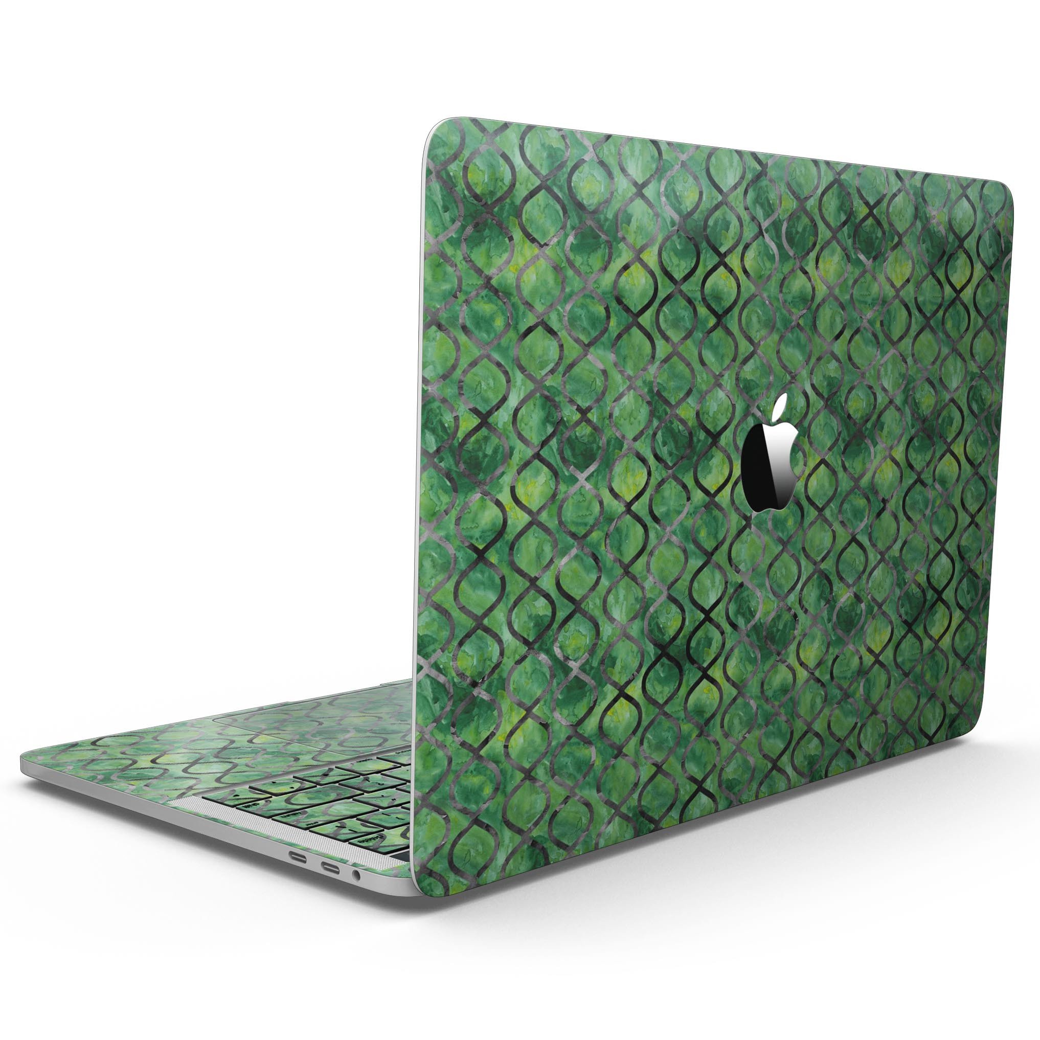 Green Watercolor Helix Pattern skin for MacBook Pro with Touch Bar, showcasing vibrant colors and unique design.