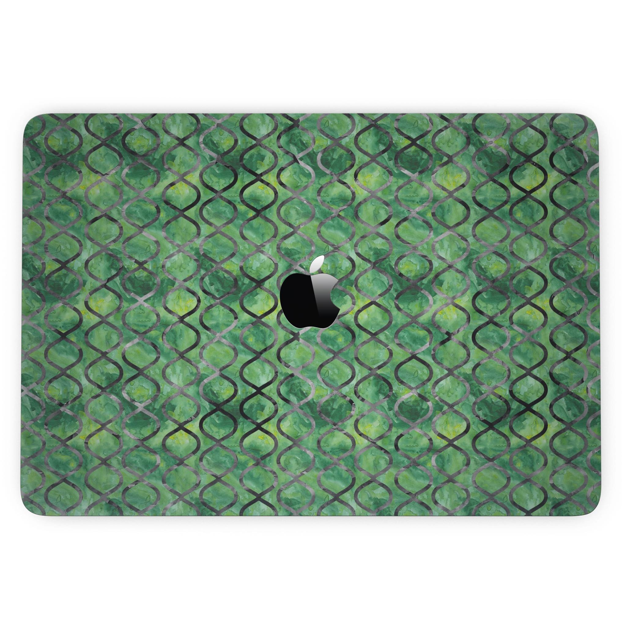 Green Watercolor Helix Pattern skin for MacBook Pro with Touch Bar, showcasing vibrant colors and unique design.