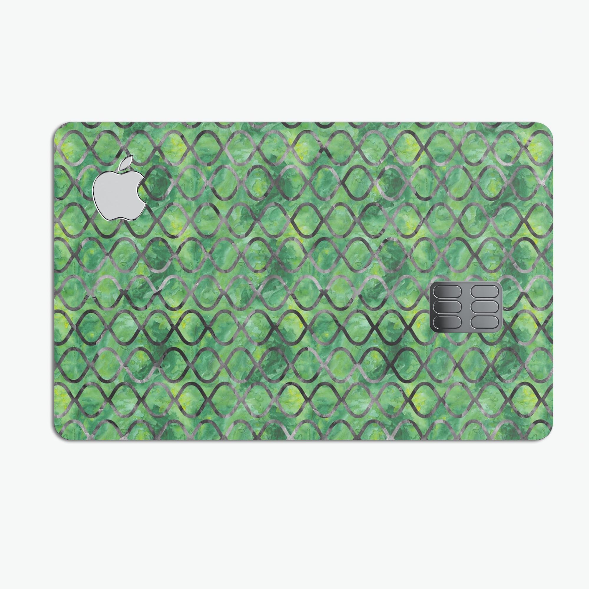 Green Watercolor Helix Pattern decal skin for Apple Card, showcasing vibrant colors and a protective design.