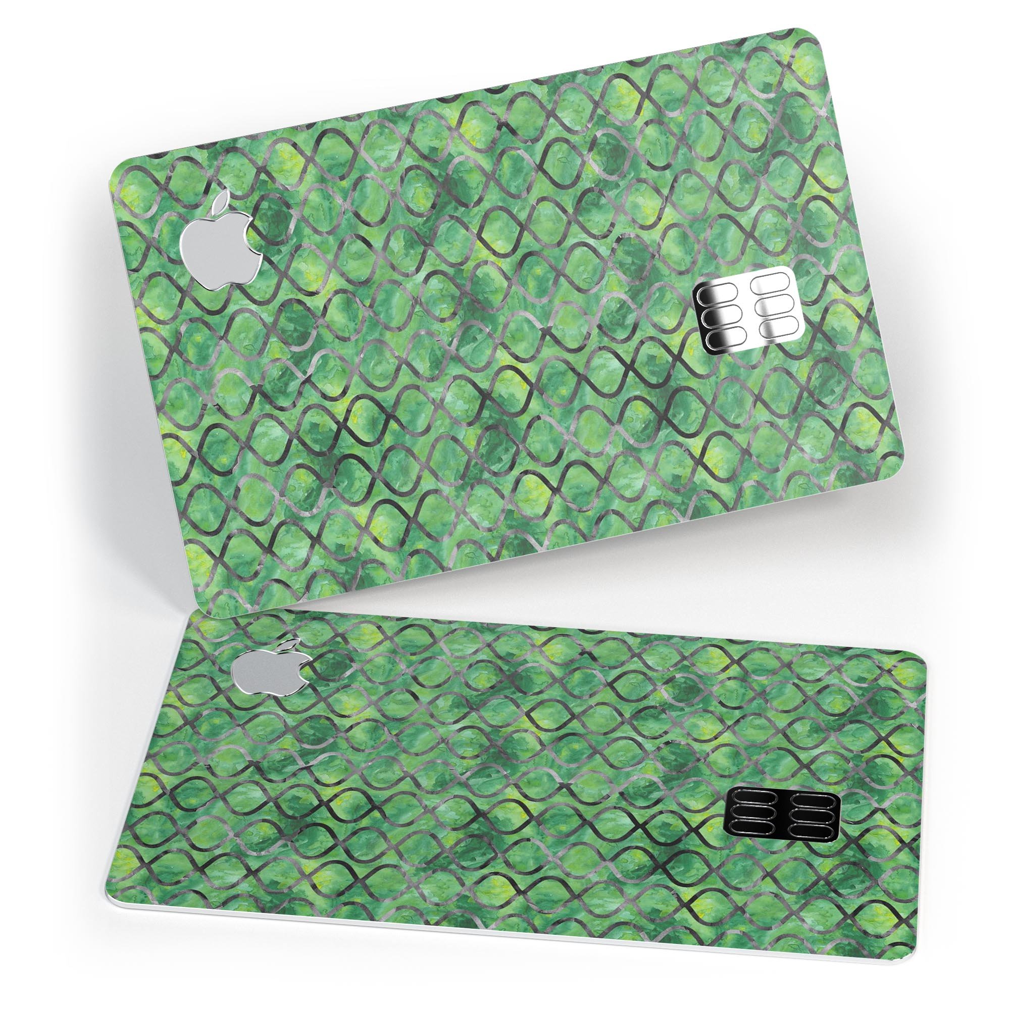 Green Watercolor Helix Pattern decal skin for Apple Card, showcasing vibrant colors and a protective design.