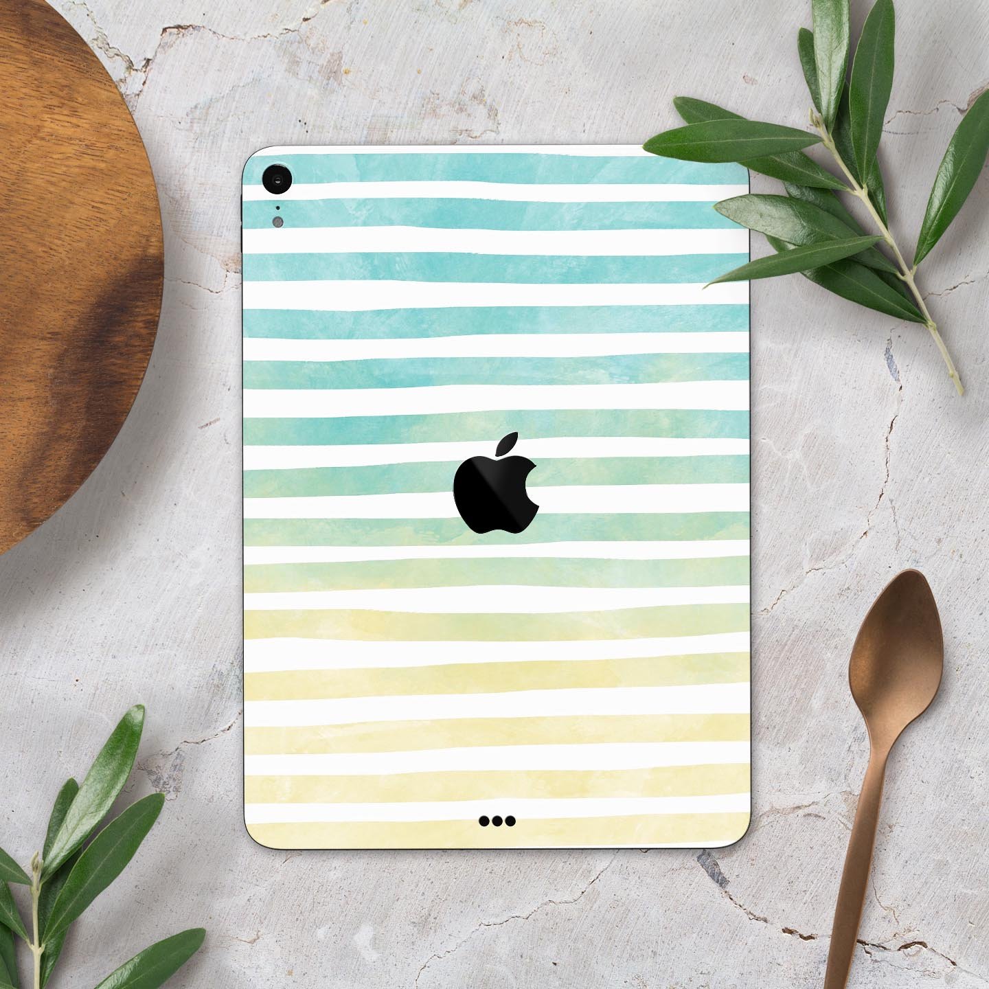 Green WaterColor Ombre Stripes full body skin decal for Apple devices, showcasing vibrant colors and a sleek design.