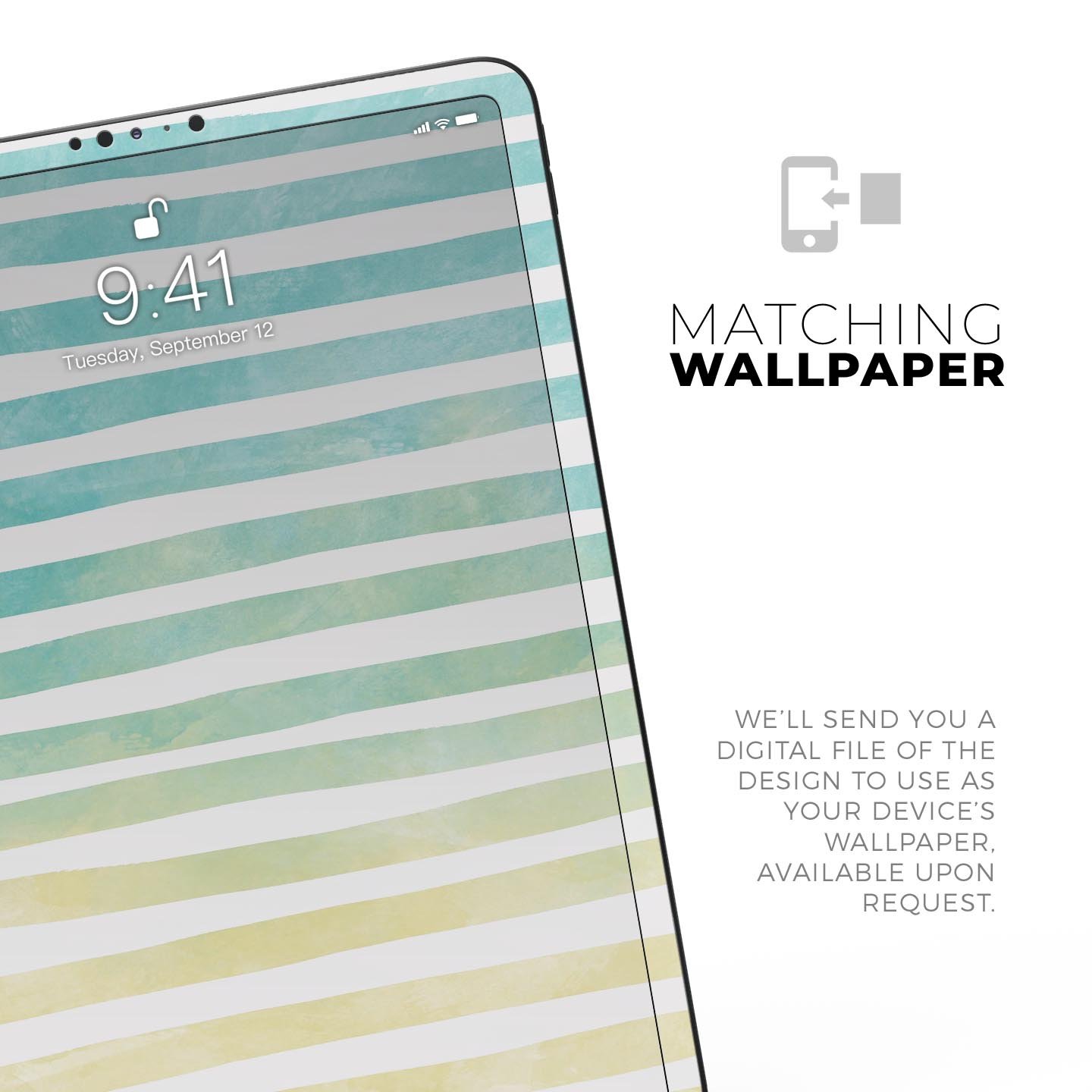 Green WaterColor Ombre Stripes full body skin decal for Apple devices, showcasing vibrant colors and a sleek design.