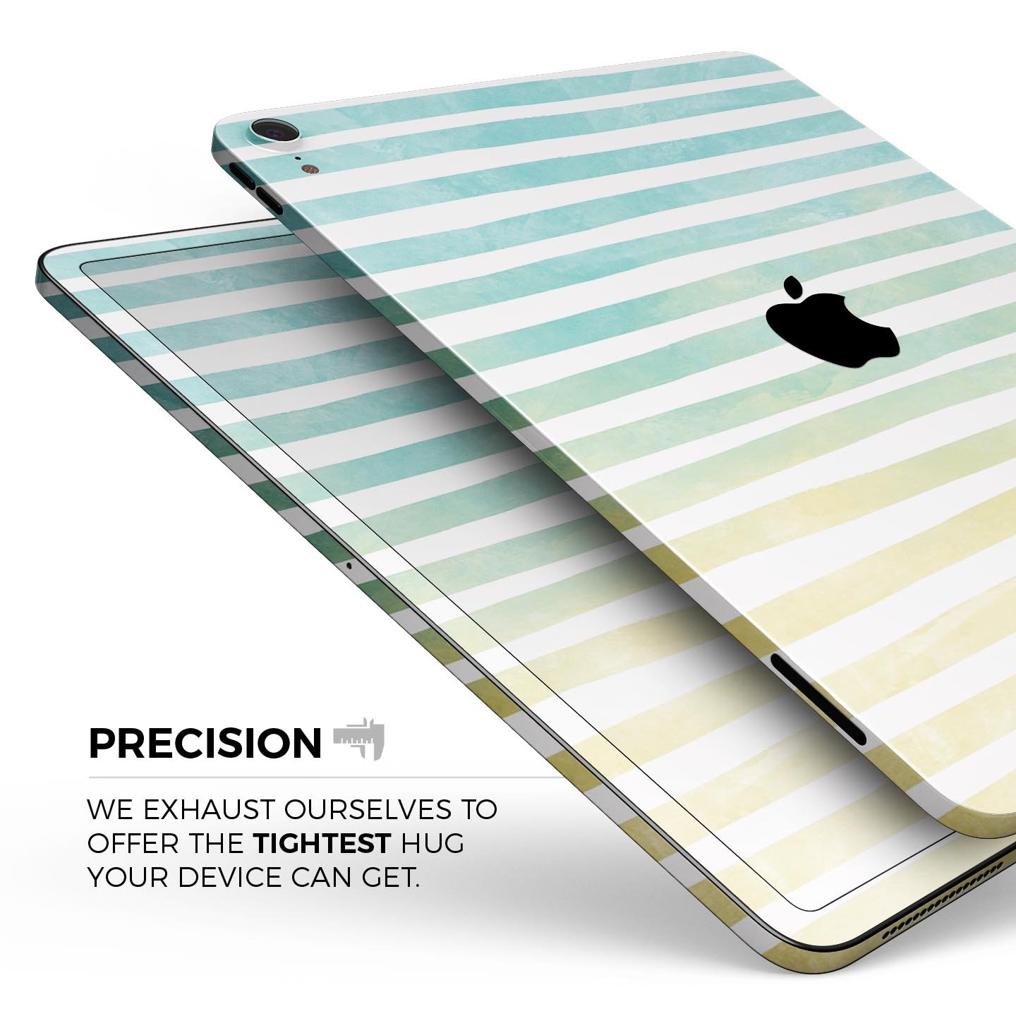 Green WaterColor Ombre Stripes full body skin decal for Apple devices, showcasing vibrant colors and a sleek design.