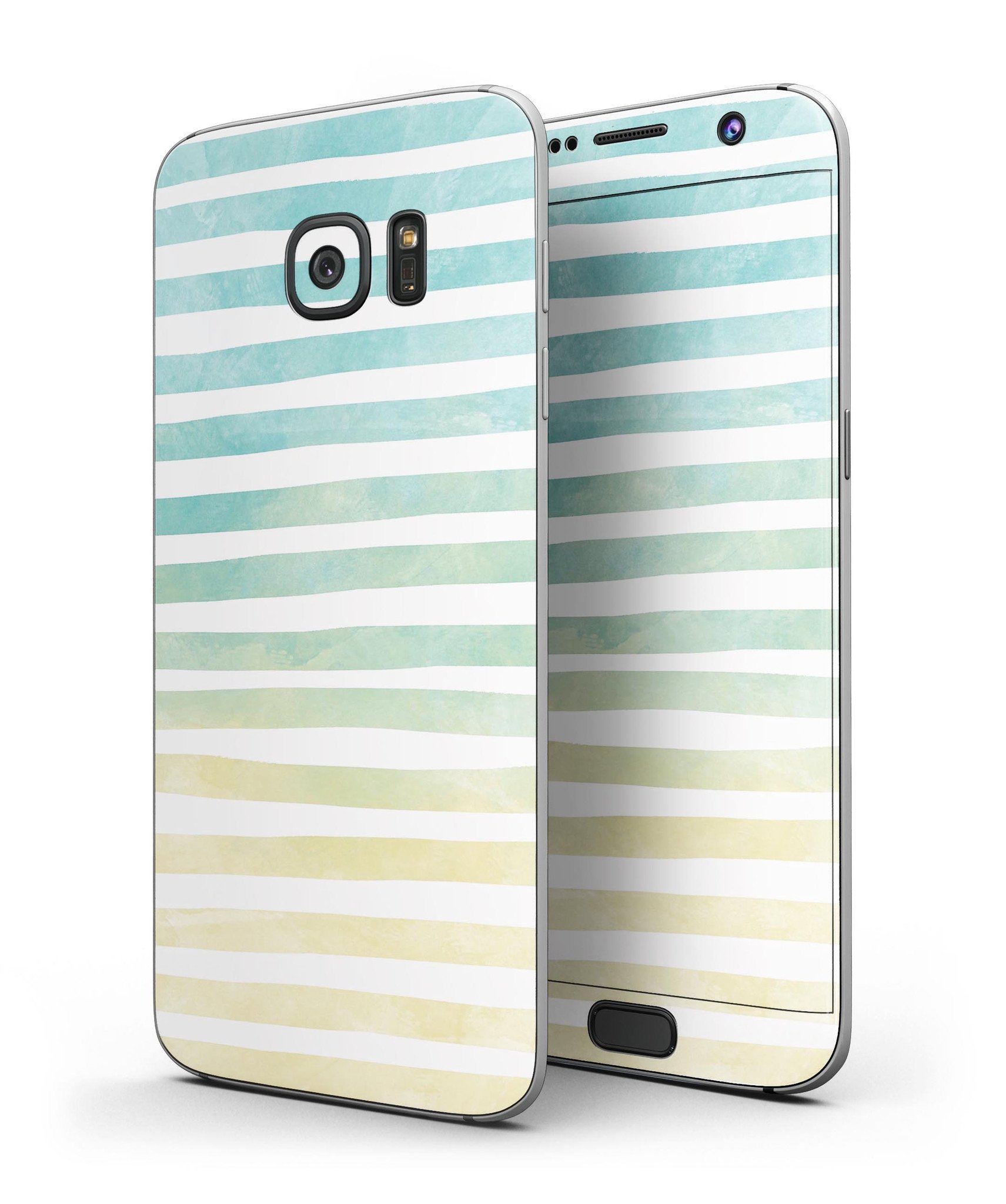 Green WaterColor Ombre Stripes skin kit for Samsung Galaxy S7/S7 Edge, showcasing vibrant colors and premium vinyl material.