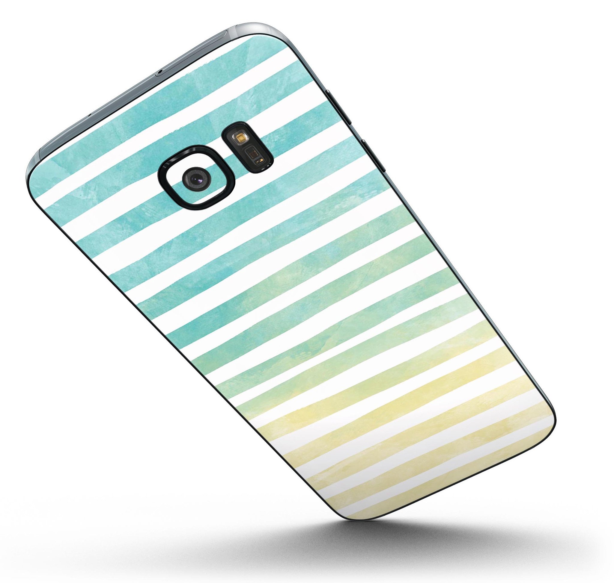 Green WaterColor Ombre Stripes skin kit for Samsung Galaxy S7/S7 Edge, showcasing vibrant colors and premium vinyl material.