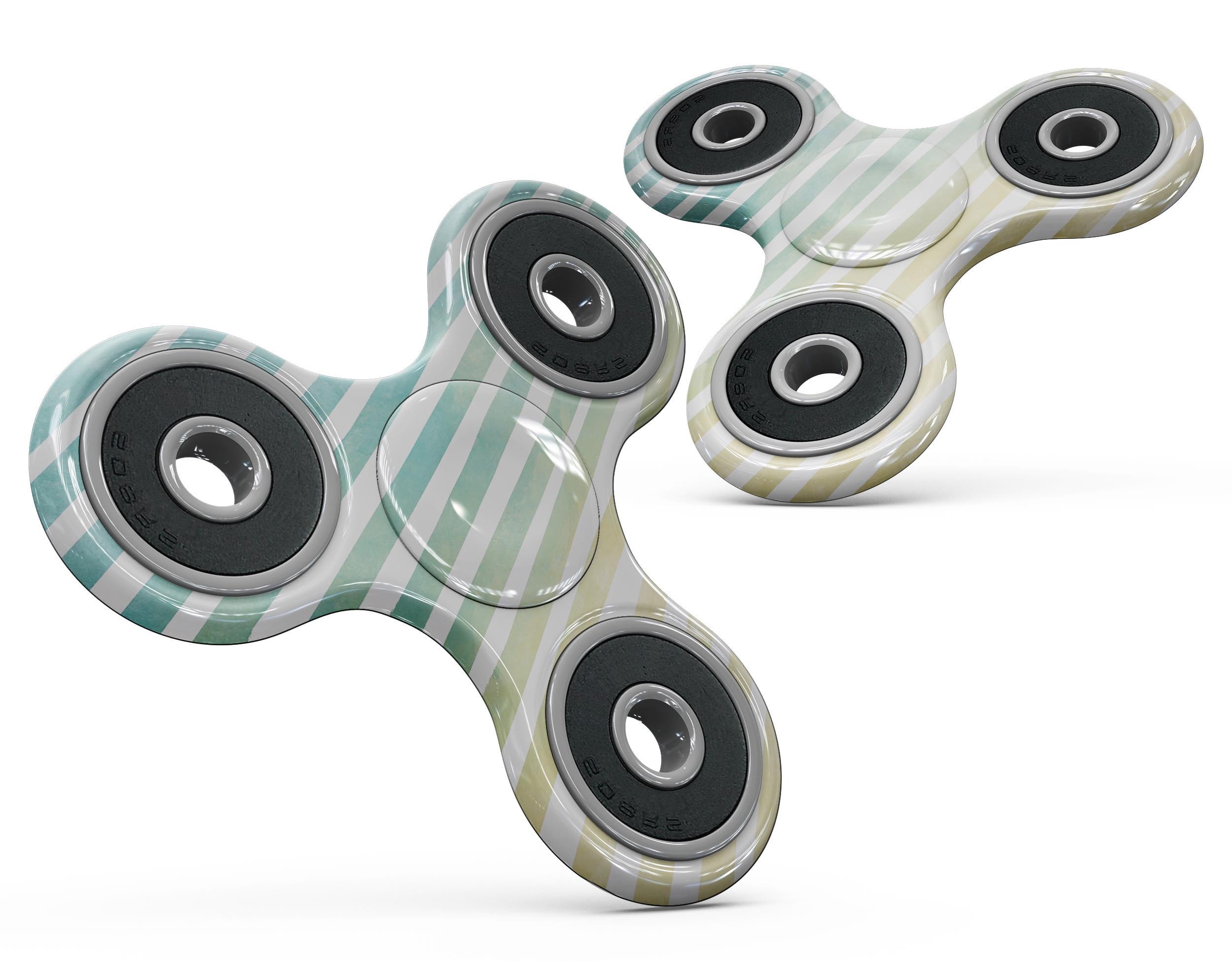 Green WaterColor Ombre Stripes Full-Body Skin-Kit for fidget spinner, showcasing vibrant colors and a stylish design.