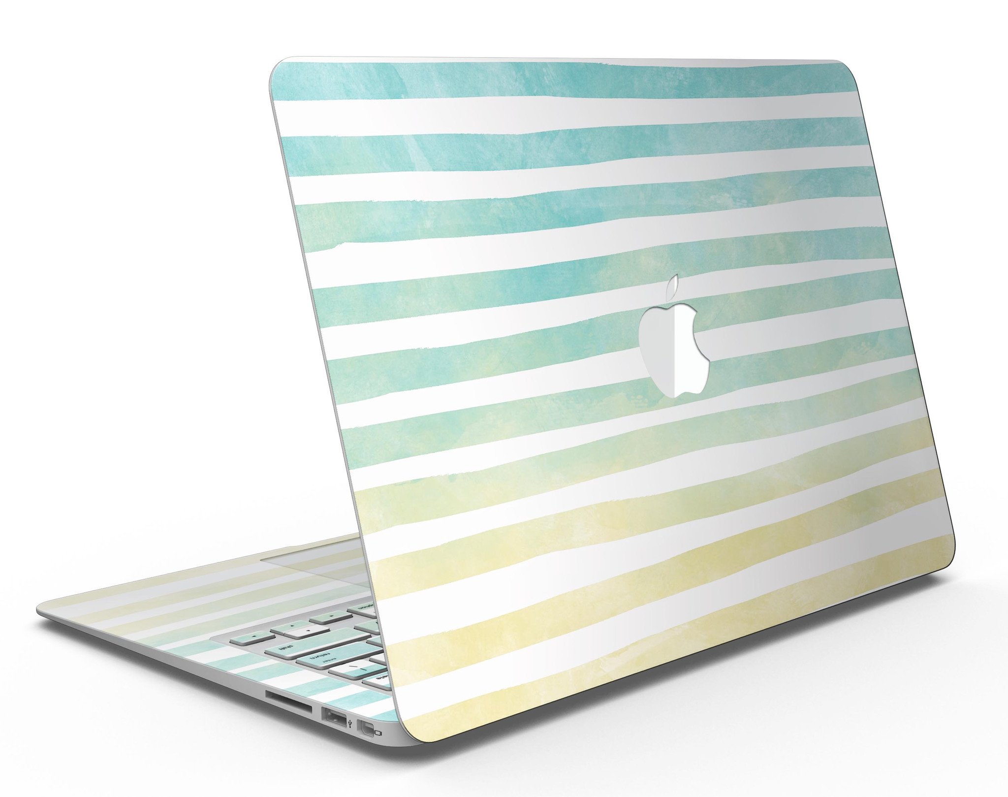 Green WaterColor Ombre Stripes MacBook Air Skin Kit showcasing vibrant colors and stylish design.