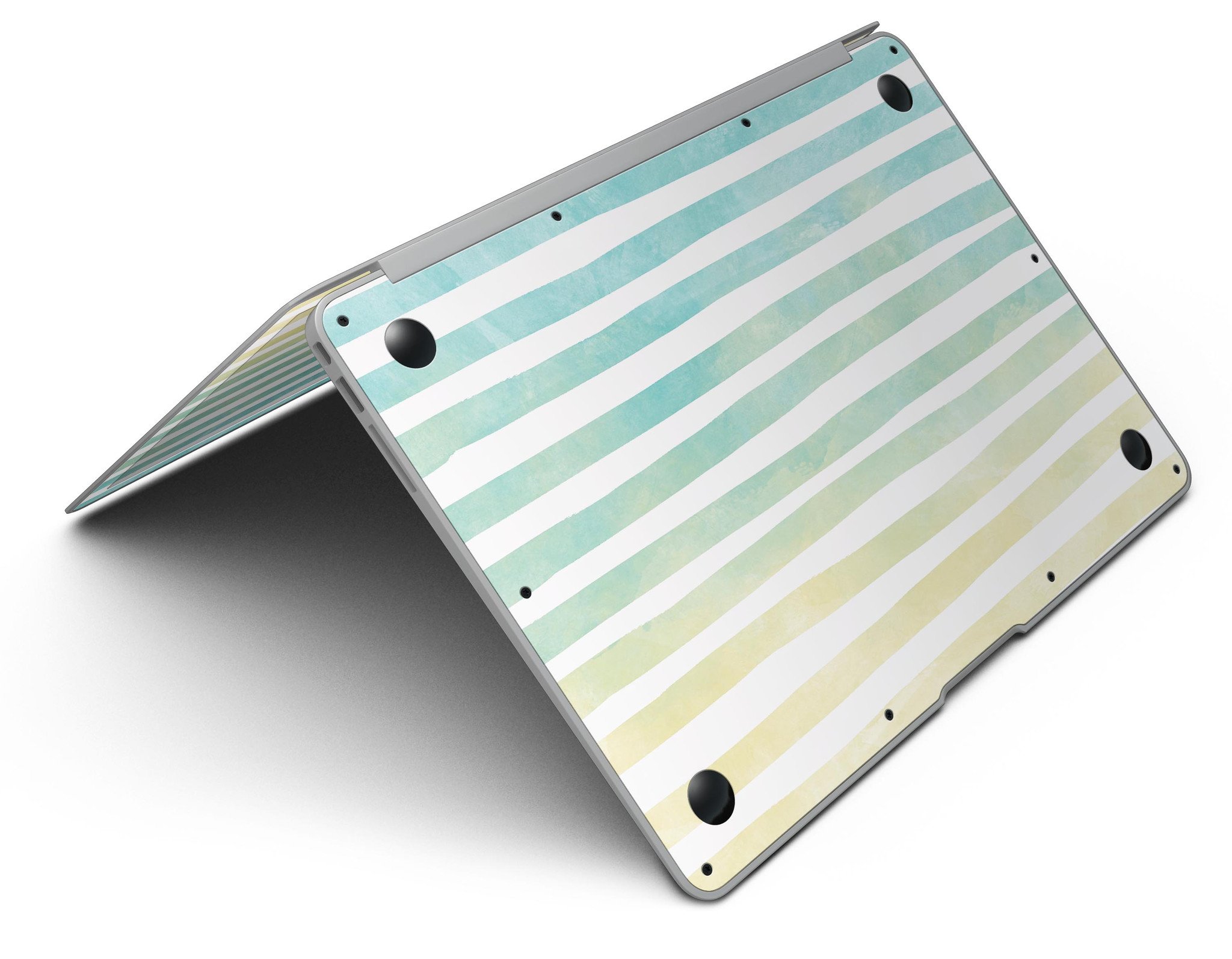 Green WaterColor Ombre Stripes MacBook Air Skin Kit showcasing vibrant colors and stylish design.