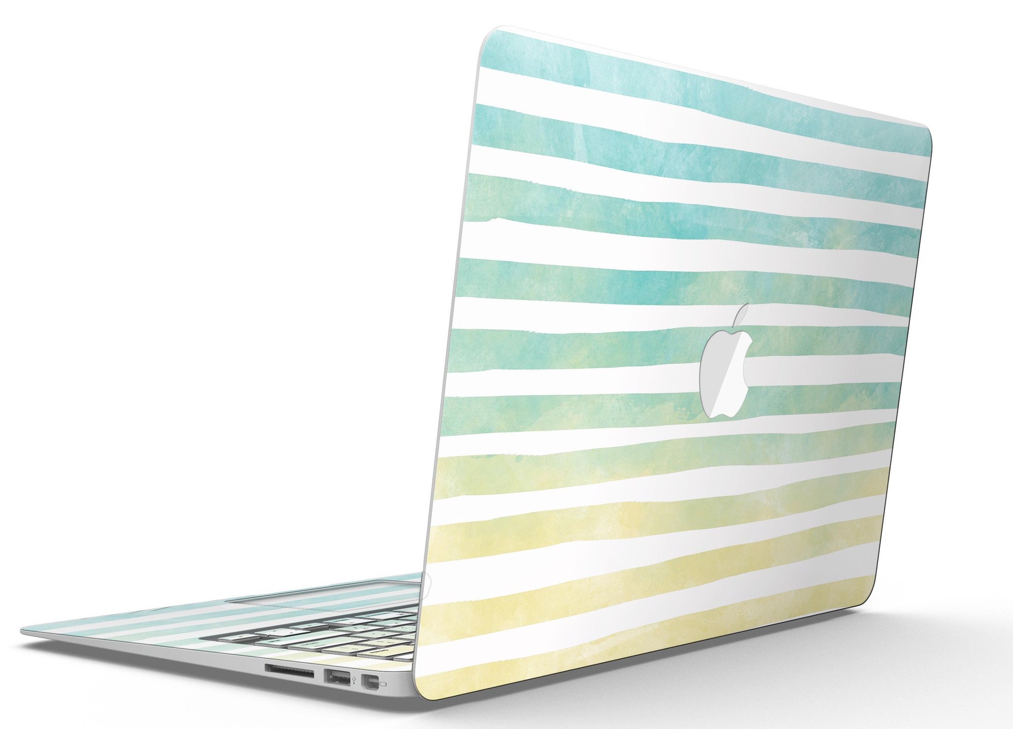 Green WaterColor Ombre Stripes MacBook Air Skin Kit showcasing vibrant colors and stylish design.