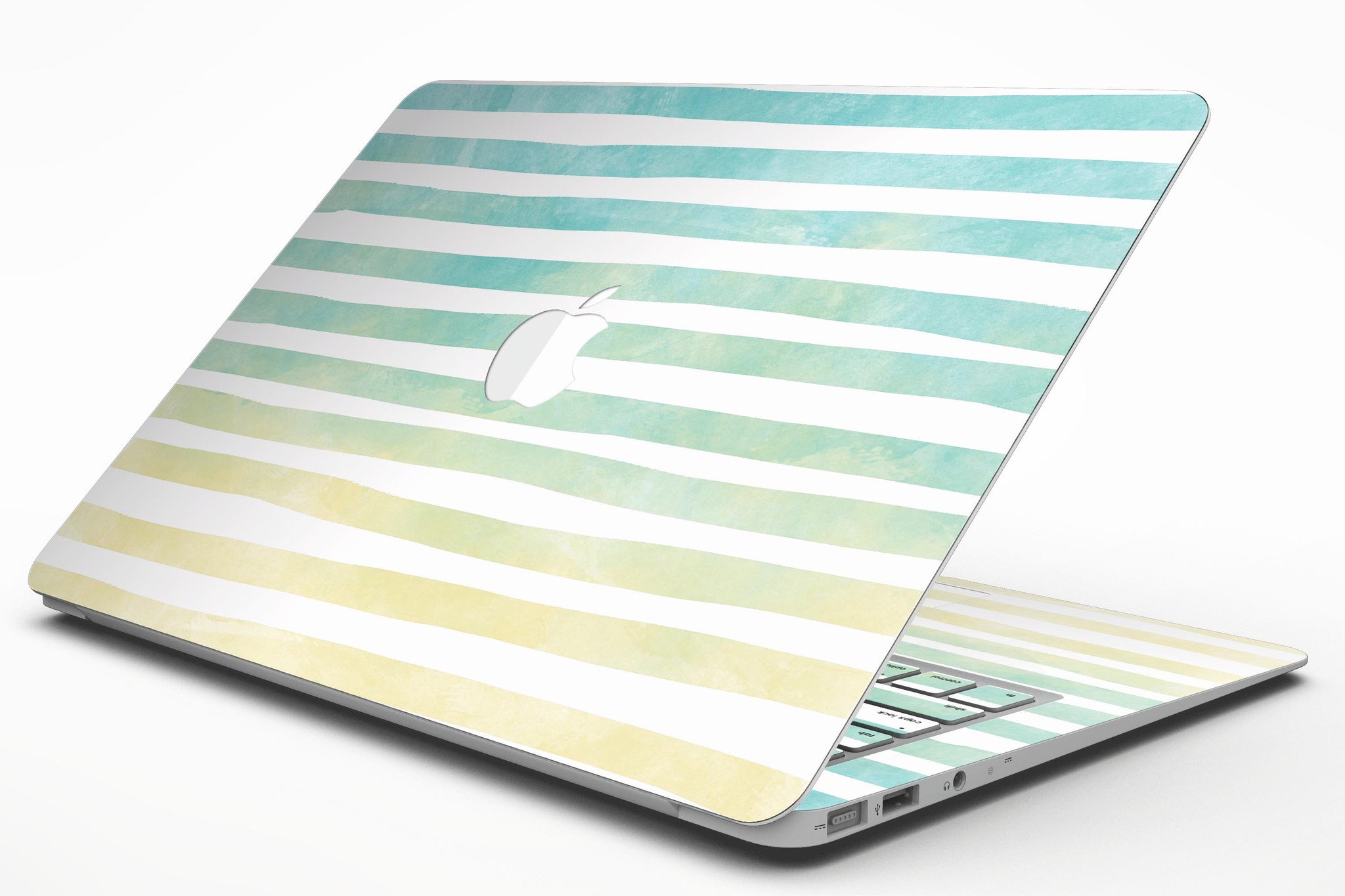 Green WaterColor Ombre Stripes MacBook Air Skin Kit showcasing vibrant colors and stylish design.