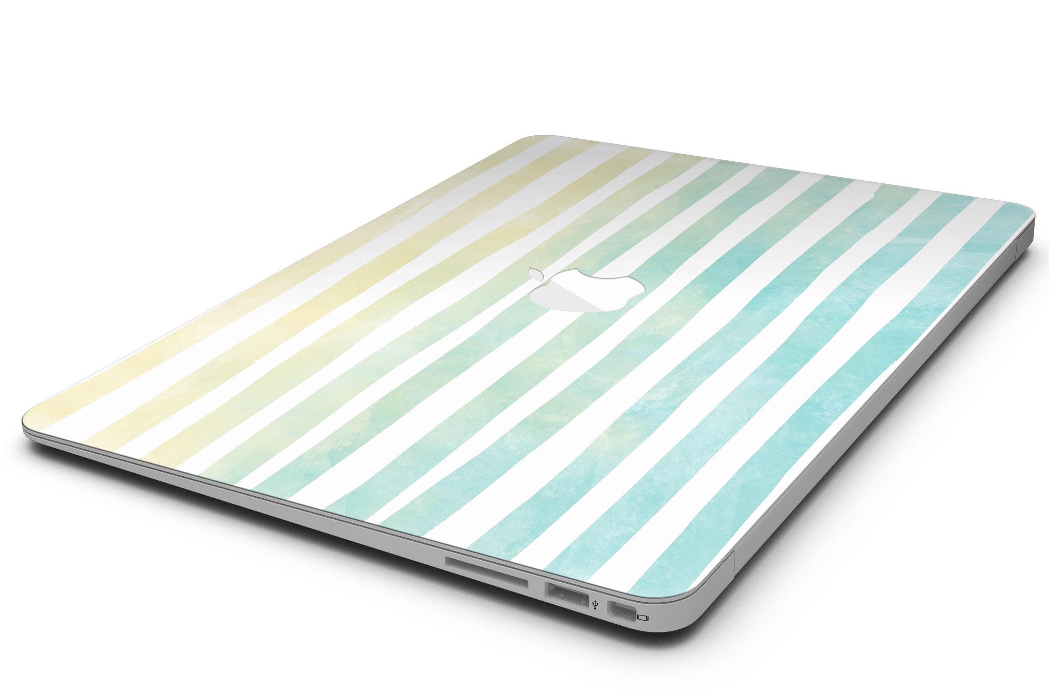 Green WaterColor Ombre Stripes MacBook Air Skin Kit showcasing vibrant colors and stylish design.