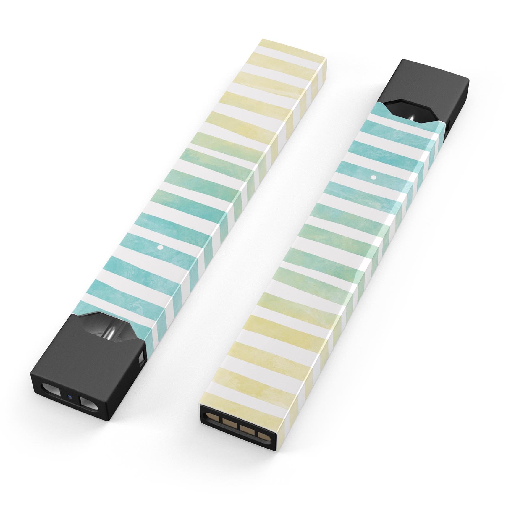 Green WaterColor Ombre Stripes skin-wrap for JUUL vaping device, showcasing vibrant colors and a sleek design.