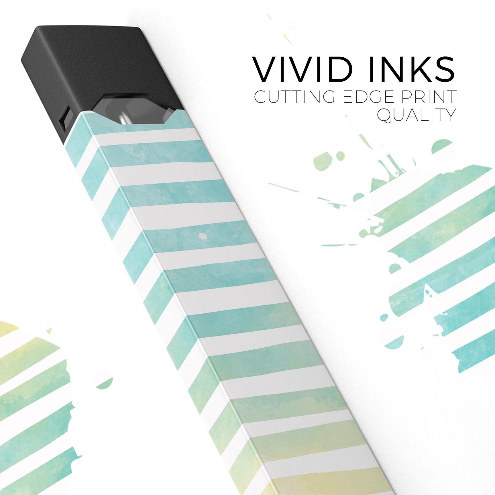 Green WaterColor Ombre Stripes skin-wrap for JUUL vaping device, showcasing vibrant colors and a sleek design.