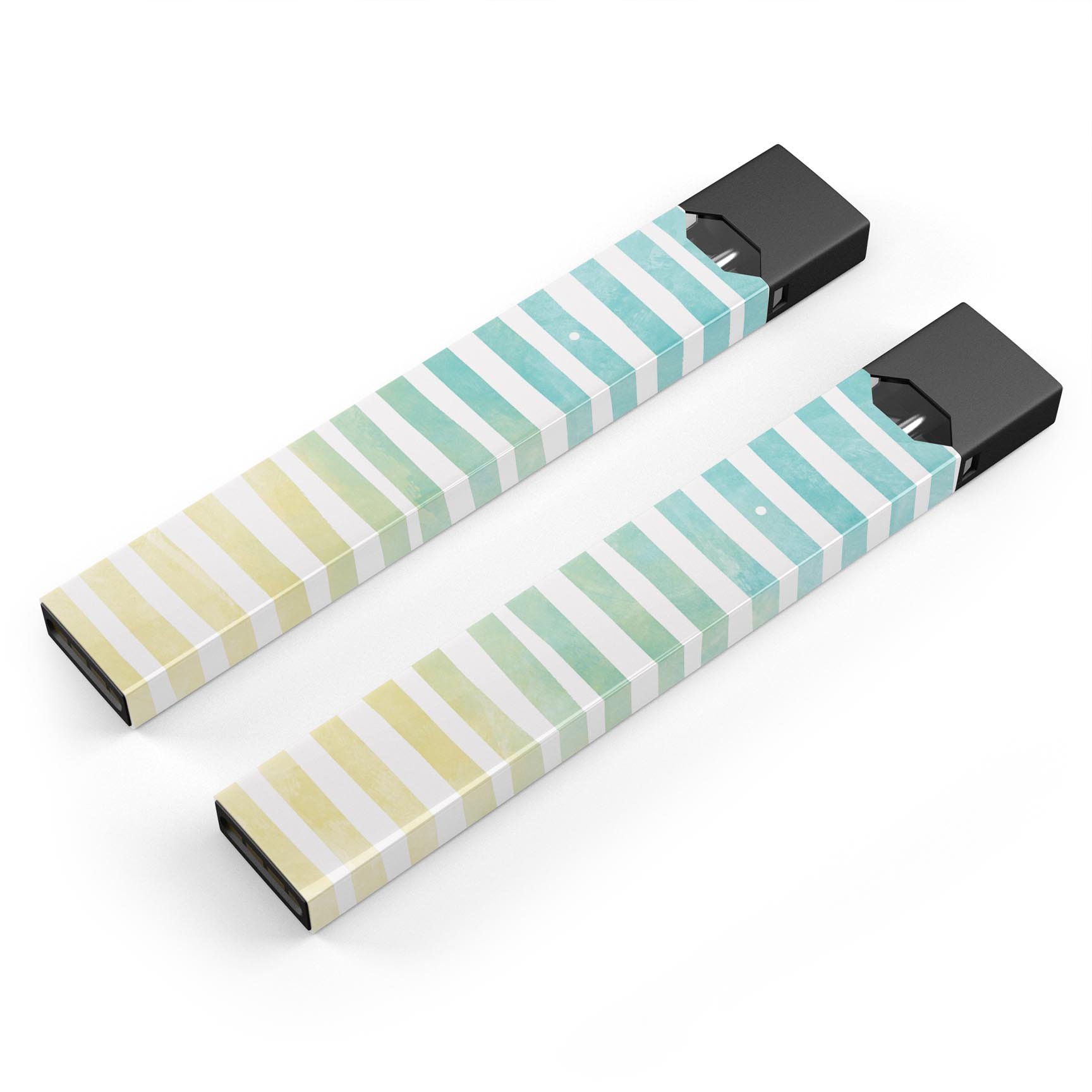 Green WaterColor Ombre Stripes skin-wrap for JUUL vaping device, showcasing vibrant colors and a sleek design.