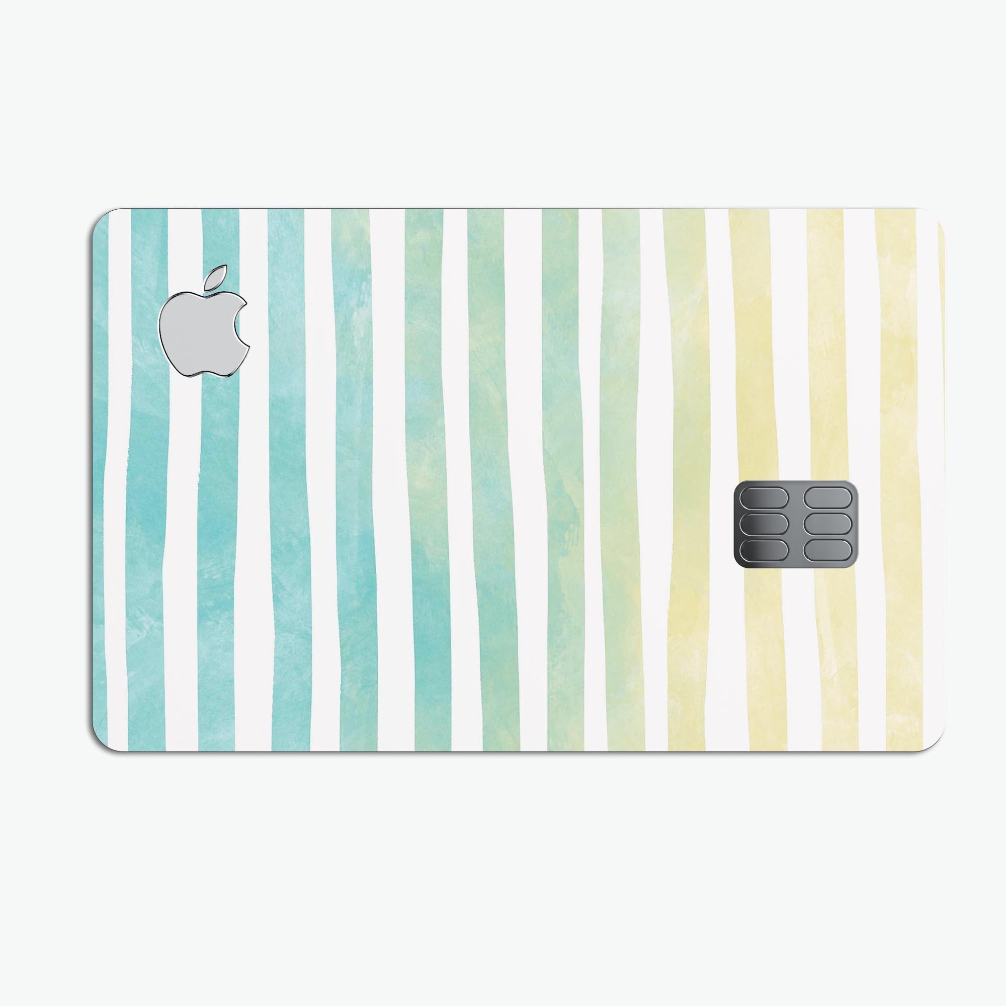 Green WaterColor Ombre Stripes decal skin for Apple Card, showcasing vibrant colors and a protective design.