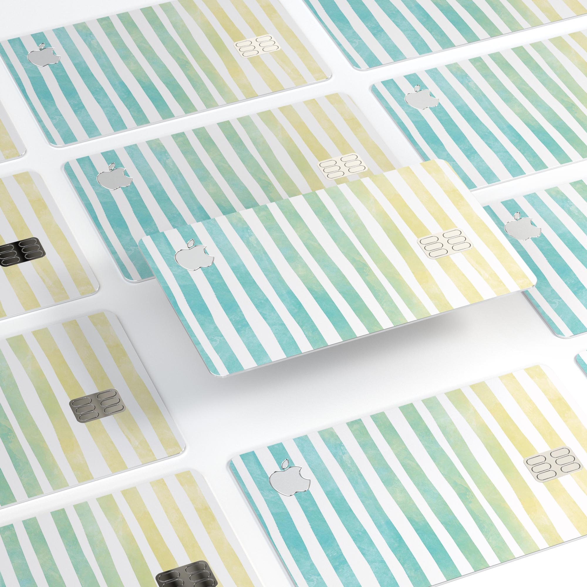 Green WaterColor Ombre Stripes decal skin for Apple Card, showcasing vibrant colors and a protective design.