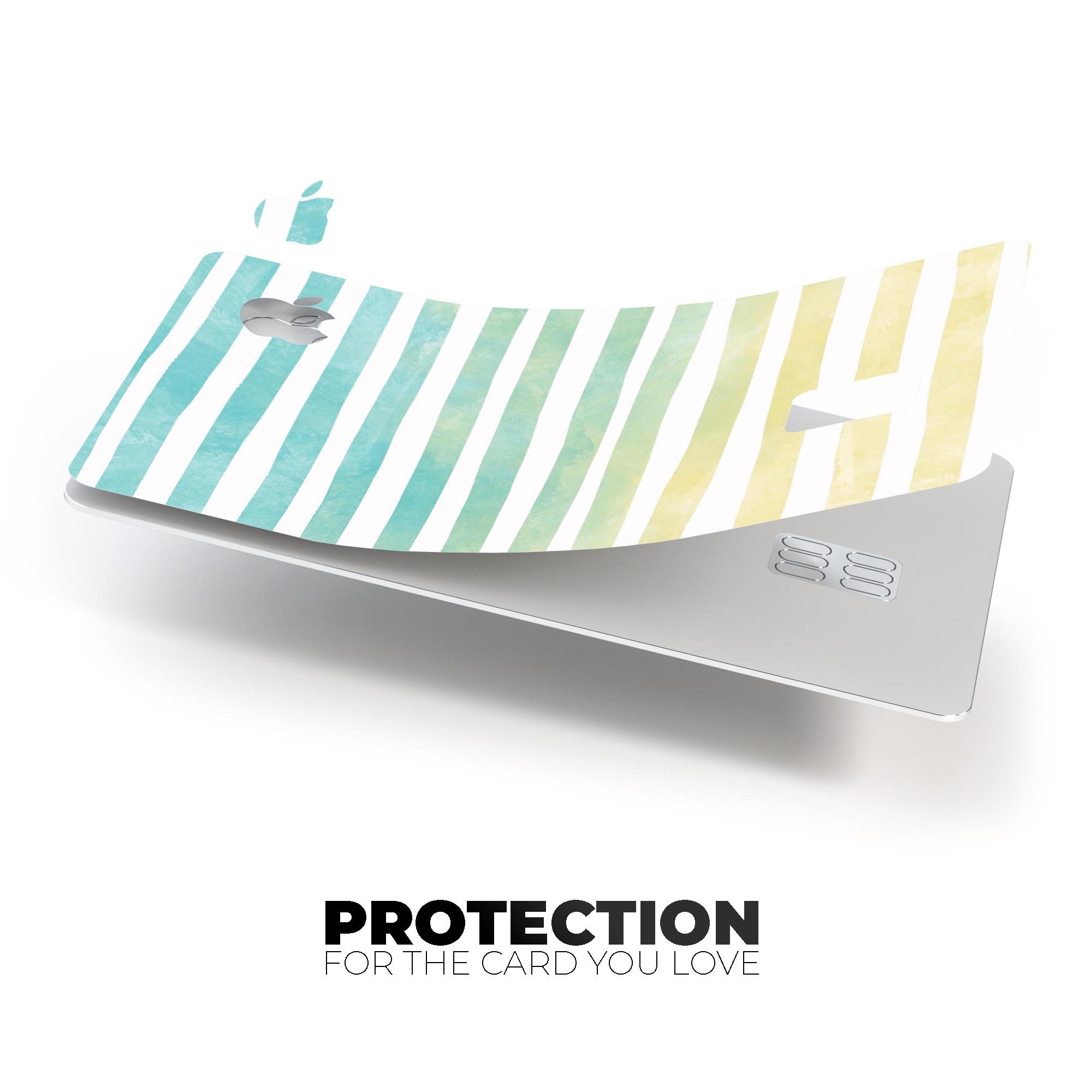 Green WaterColor Ombre Stripes decal skin for Apple Card, showcasing vibrant colors and a protective design.