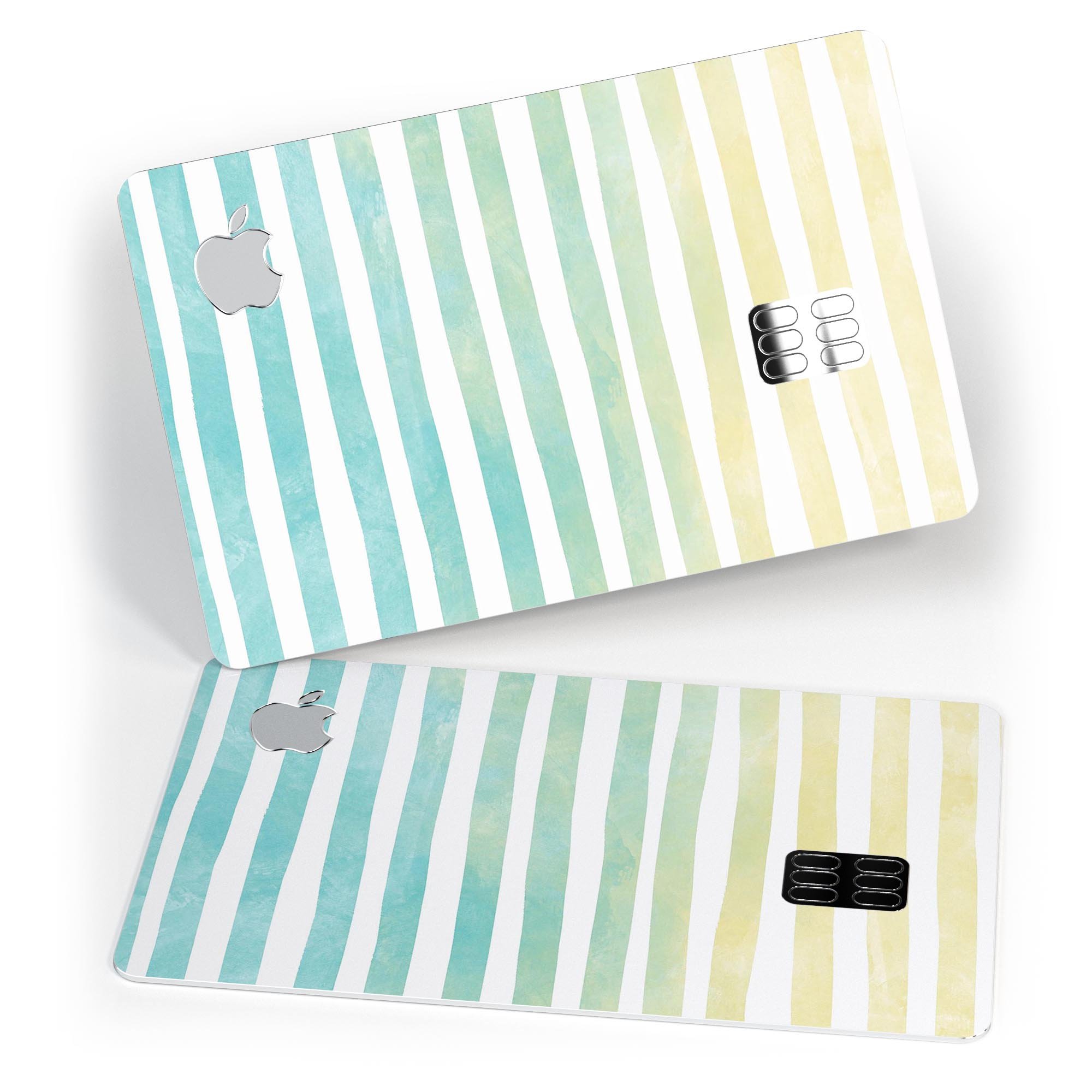 Green WaterColor Ombre Stripes decal skin for Apple Card, showcasing vibrant colors and a protective design.